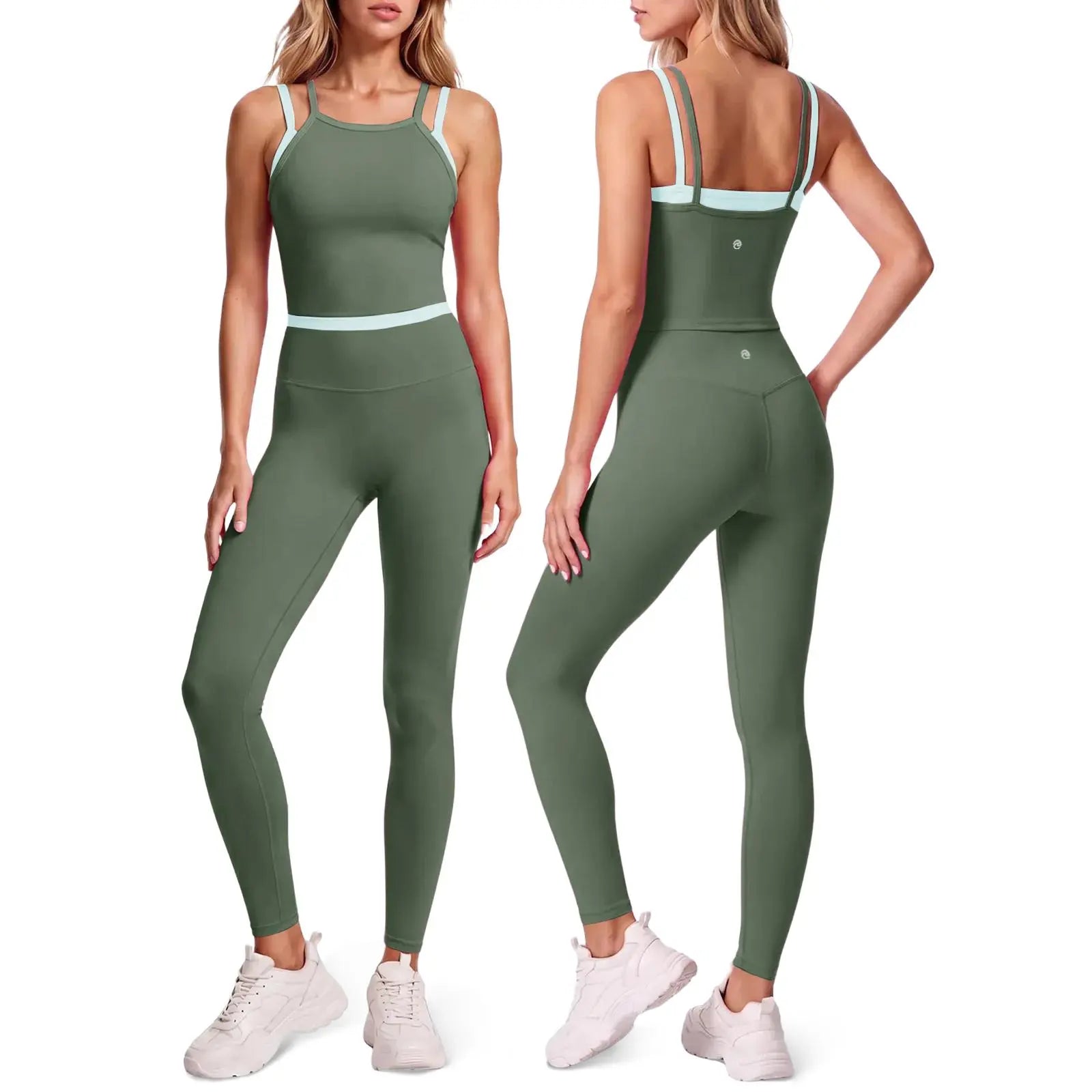 Aoysky Women'S 2-Piece High Elastic Activewear Workout Set - Padded Sleeveless Camisole Tank Top, High Waisted Fitted Leggings, Quick Dry Gymswear for Fitness Training, Yoga, 2 Piece Sets