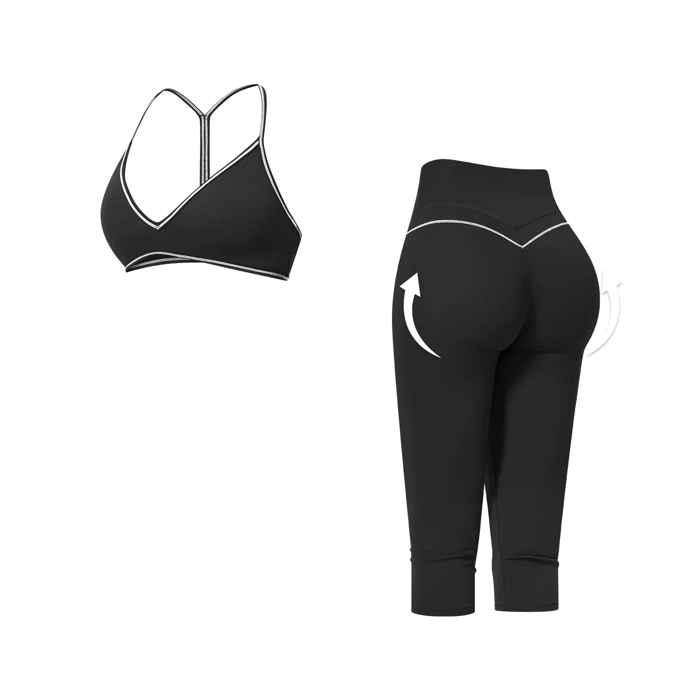 MFVIM Women'S 2-Piece Color-Block Trim Yoga Set - Y-Back Design, High-Waisted Peach-Lift below Knee Shorts, Nude-Feel Female Workout Outfit for All Seasons