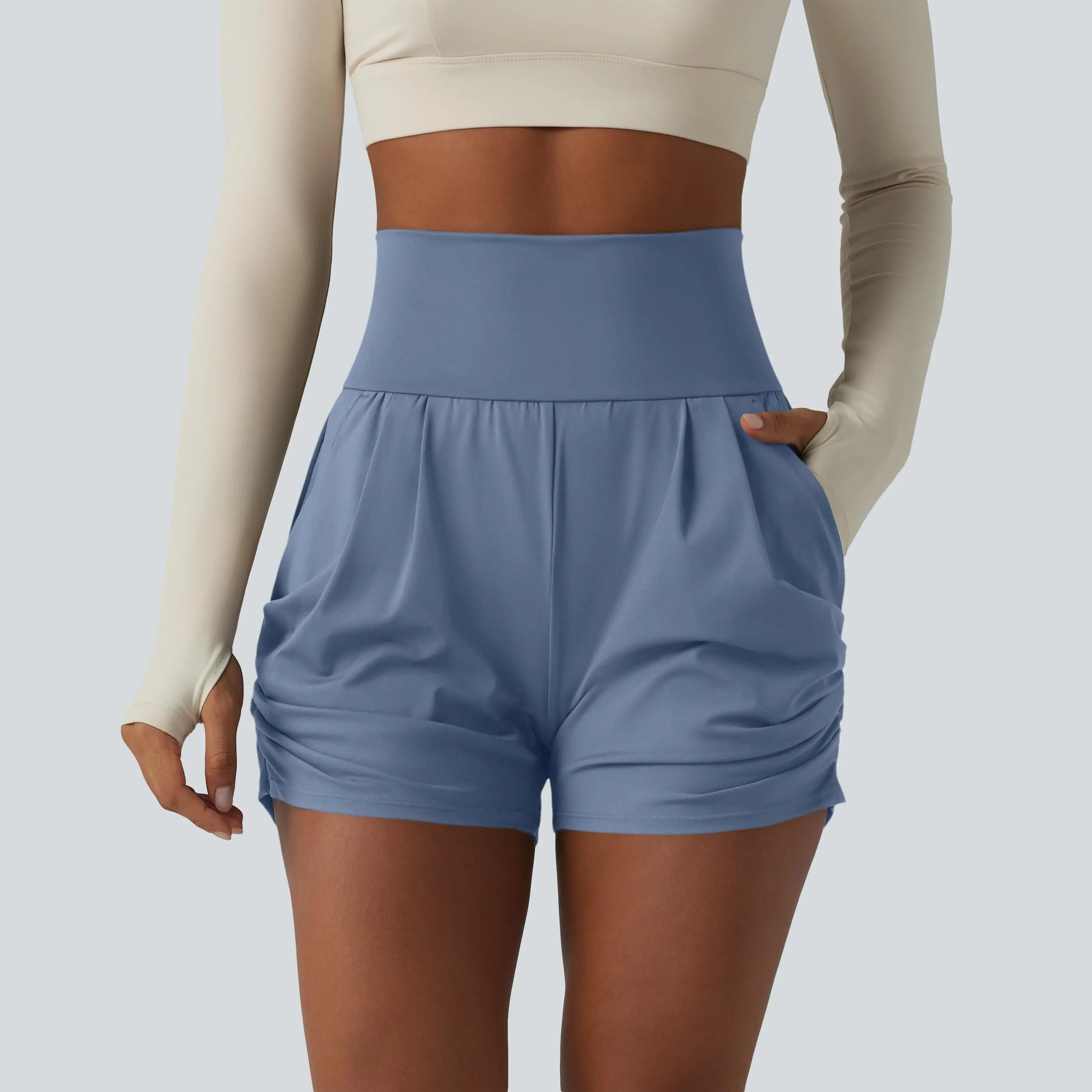 Halara Softlyzero™ Airy High Waisted Ruched Instantcool Yoga Shorts 3'' with Pockets