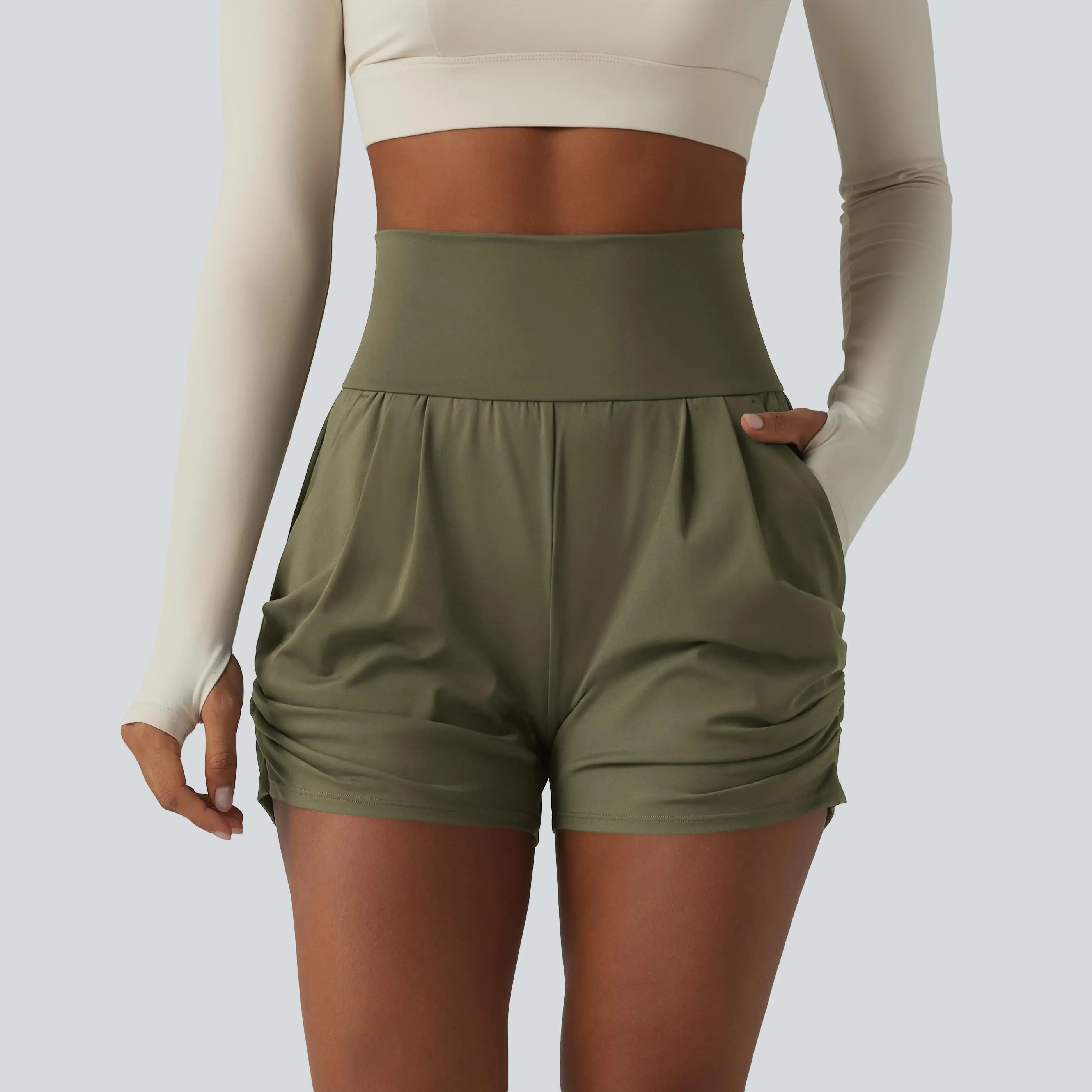 Halara Softlyzero™ Airy High Waisted Ruched Instantcool Yoga Shorts 3'' with Pockets