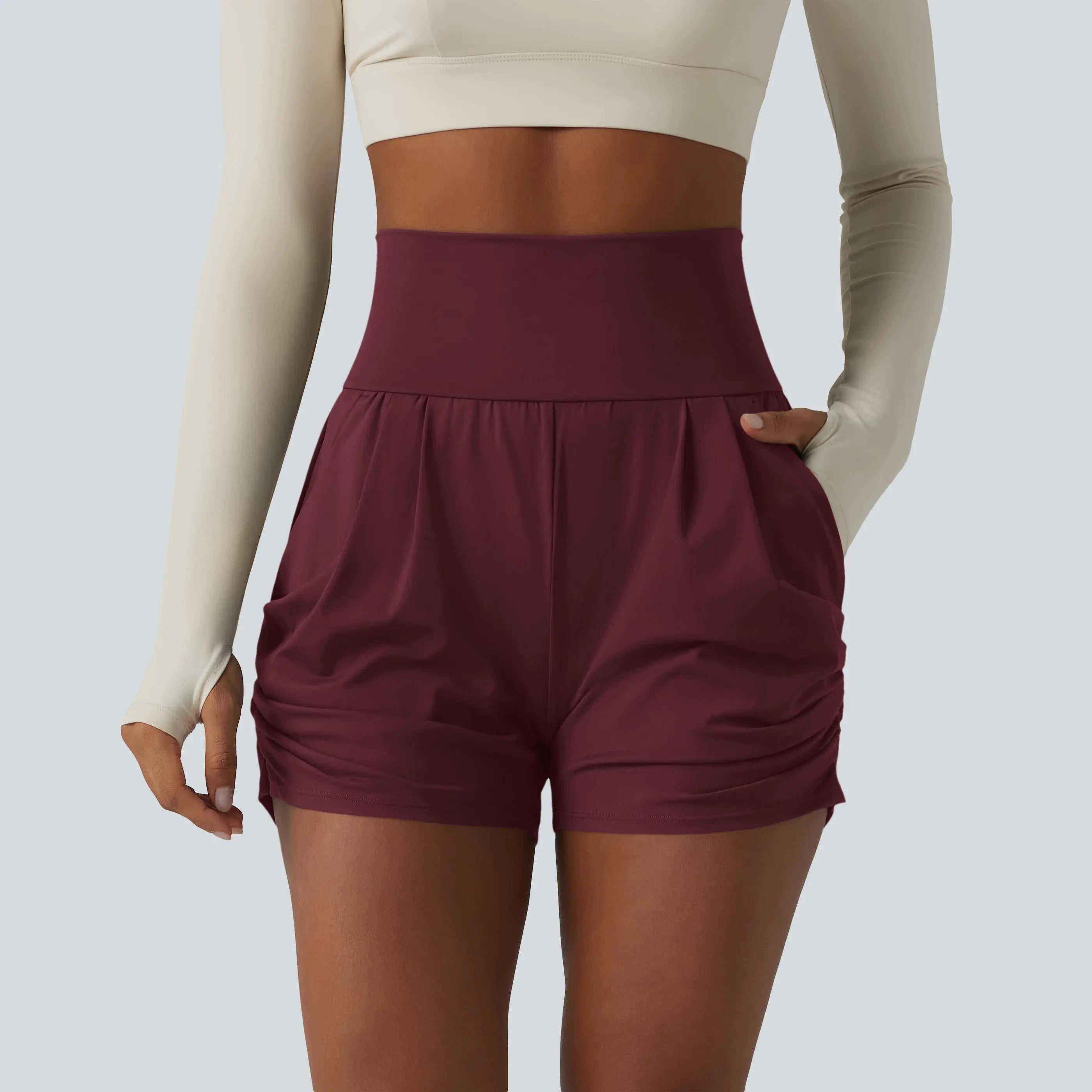 Halara Softlyzero™ Airy High Waisted Ruched Instantcool Yoga Shorts 3'' with Pockets