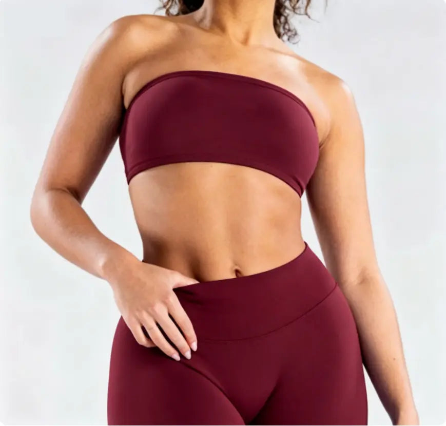 (With Logo) DFYNE Women'S Nylon Polyamid Seamless Strapless Sports Bra, No Slip Strappy Back Bandeau, Supportive Female Wear Crop Top for Gym & HIIT, Yoga, Pilates Workout Bra Athleisure Bra