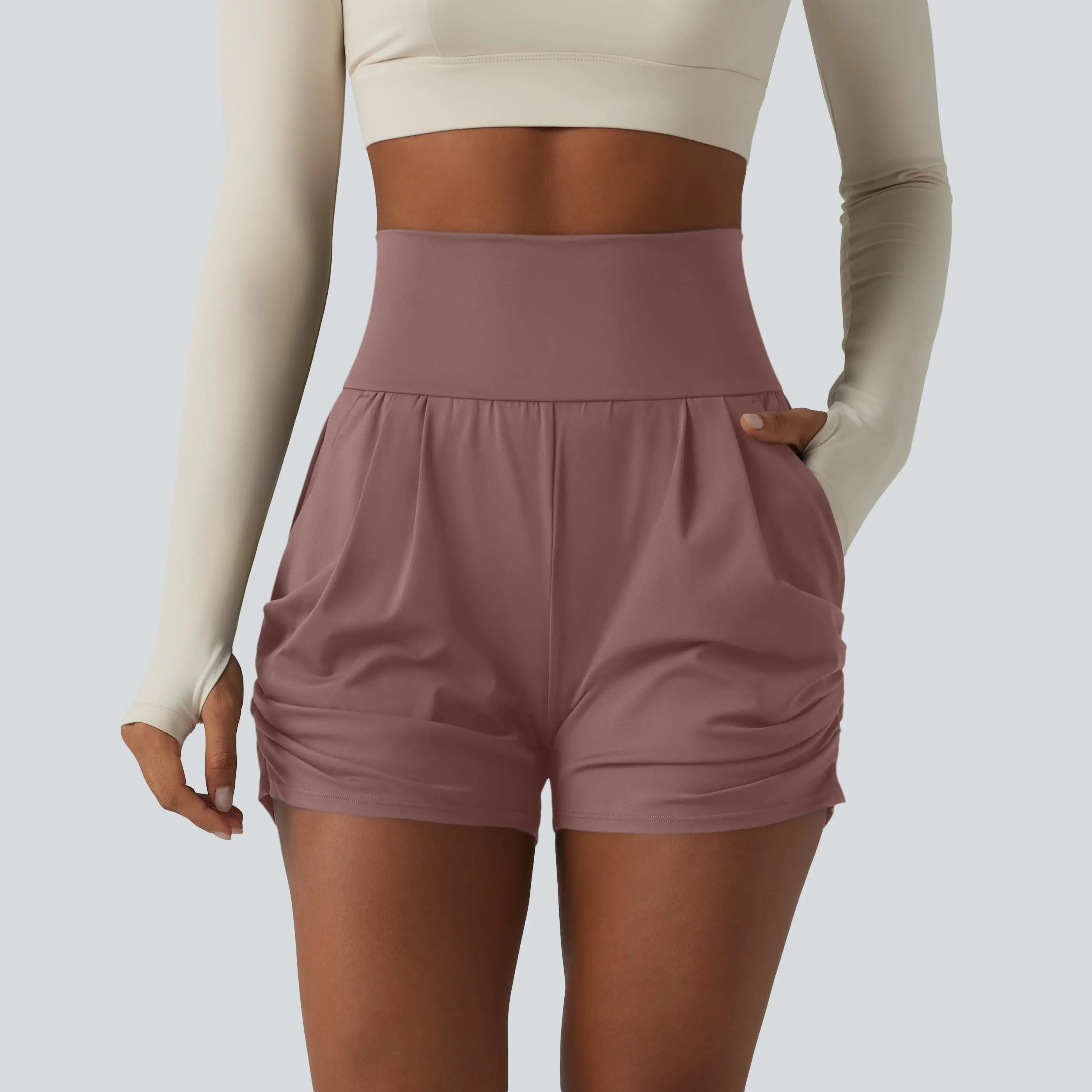 Halara Softlyzero™ Airy High Waisted Ruched Instantcool Yoga Shorts 3'' with Pockets