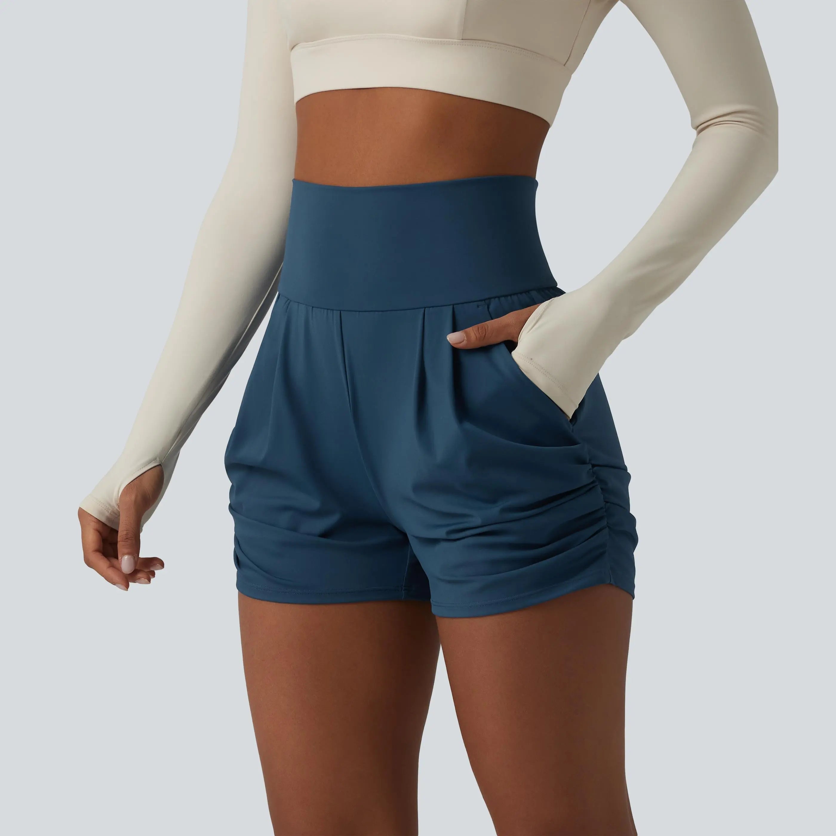 Halara Softlyzero™ Airy High Waisted Ruched Instantcool Yoga Shorts 3'' with Pockets