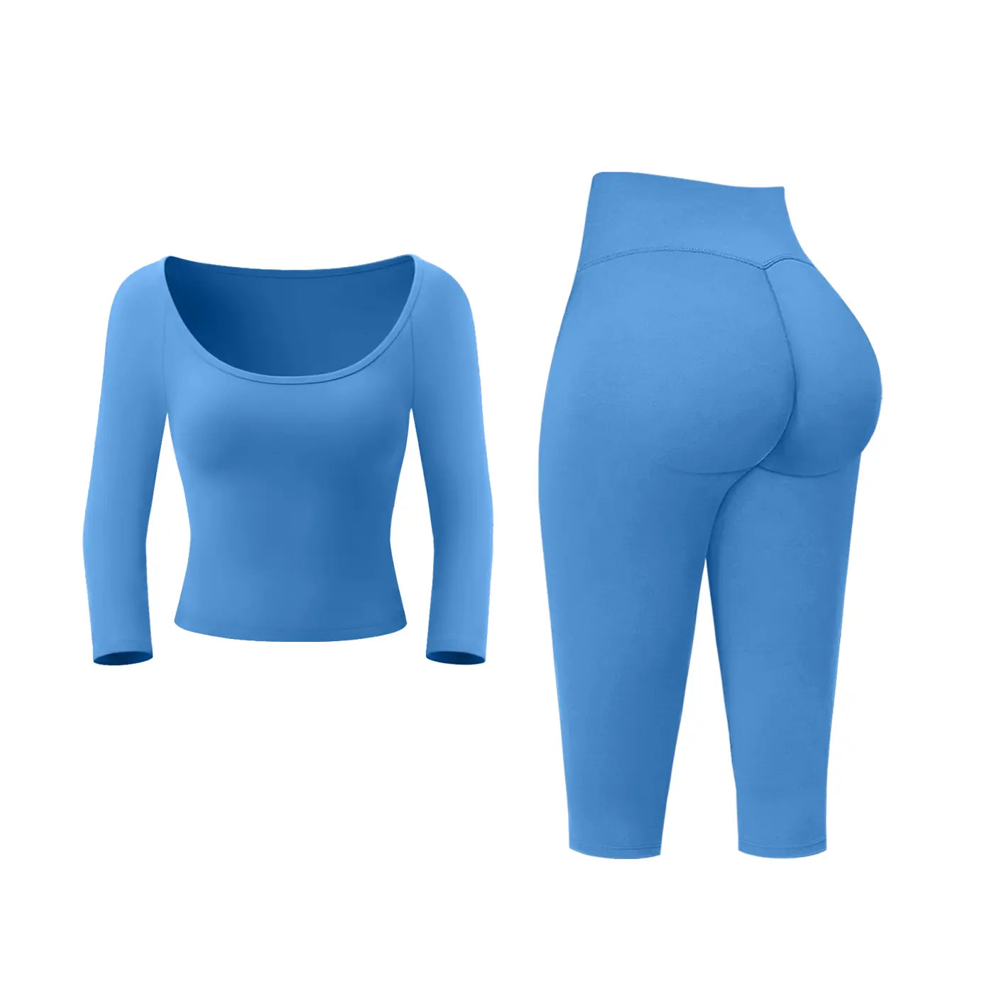 MFVIM Women’S Pure-Yet-Sensual Off-The-Shoulder Slim-Fit, Waist-Cinching, Second-Skin Feel 3/4-Sleeve Yoga Pants Two-Piece Set; High-Waisted, Tummy Control Shaping for Fitness and Pilates, Suitable for Everyday Wear.