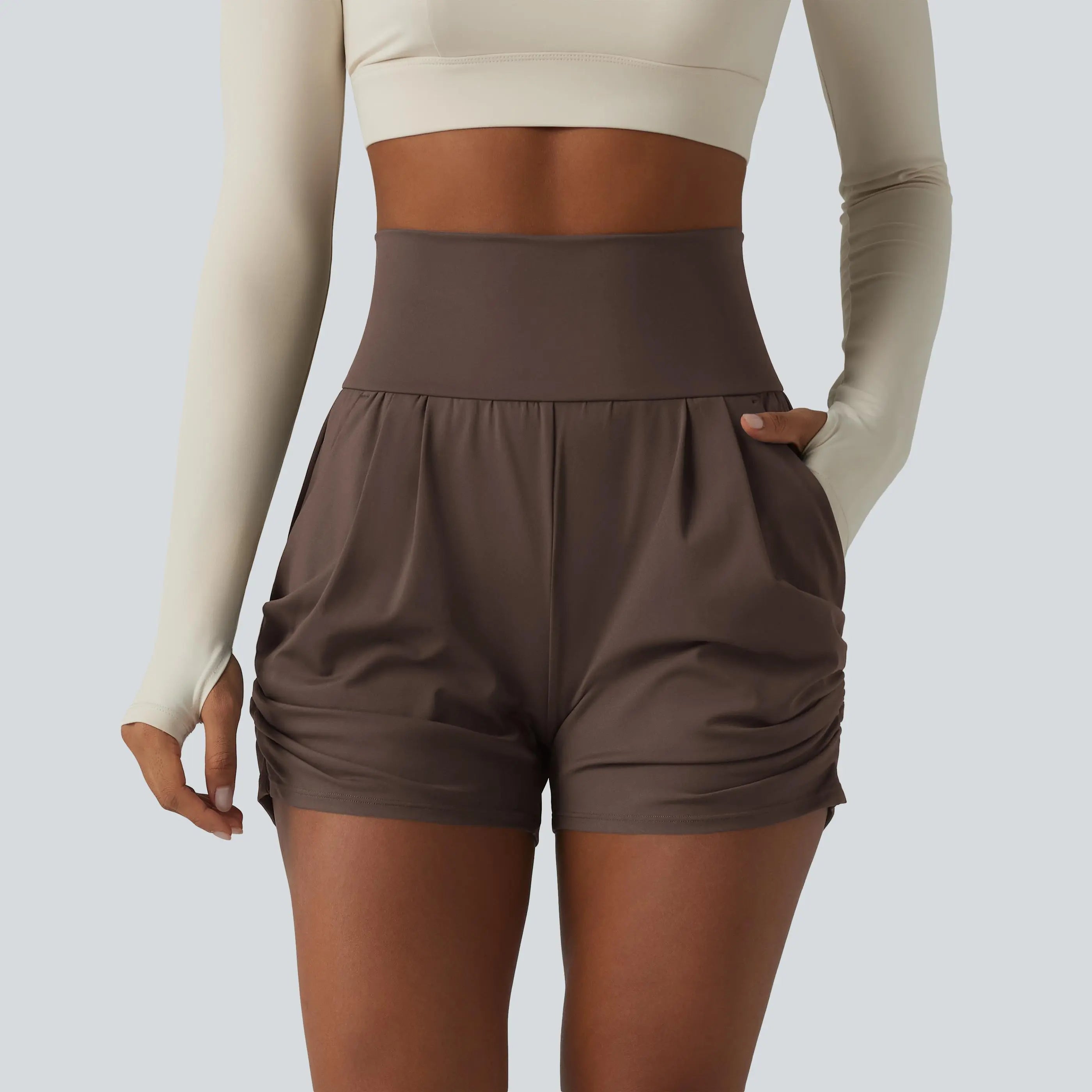 Halara Softlyzero™ Airy High Waisted Ruched Instantcool Yoga Shorts 3'' with Pockets