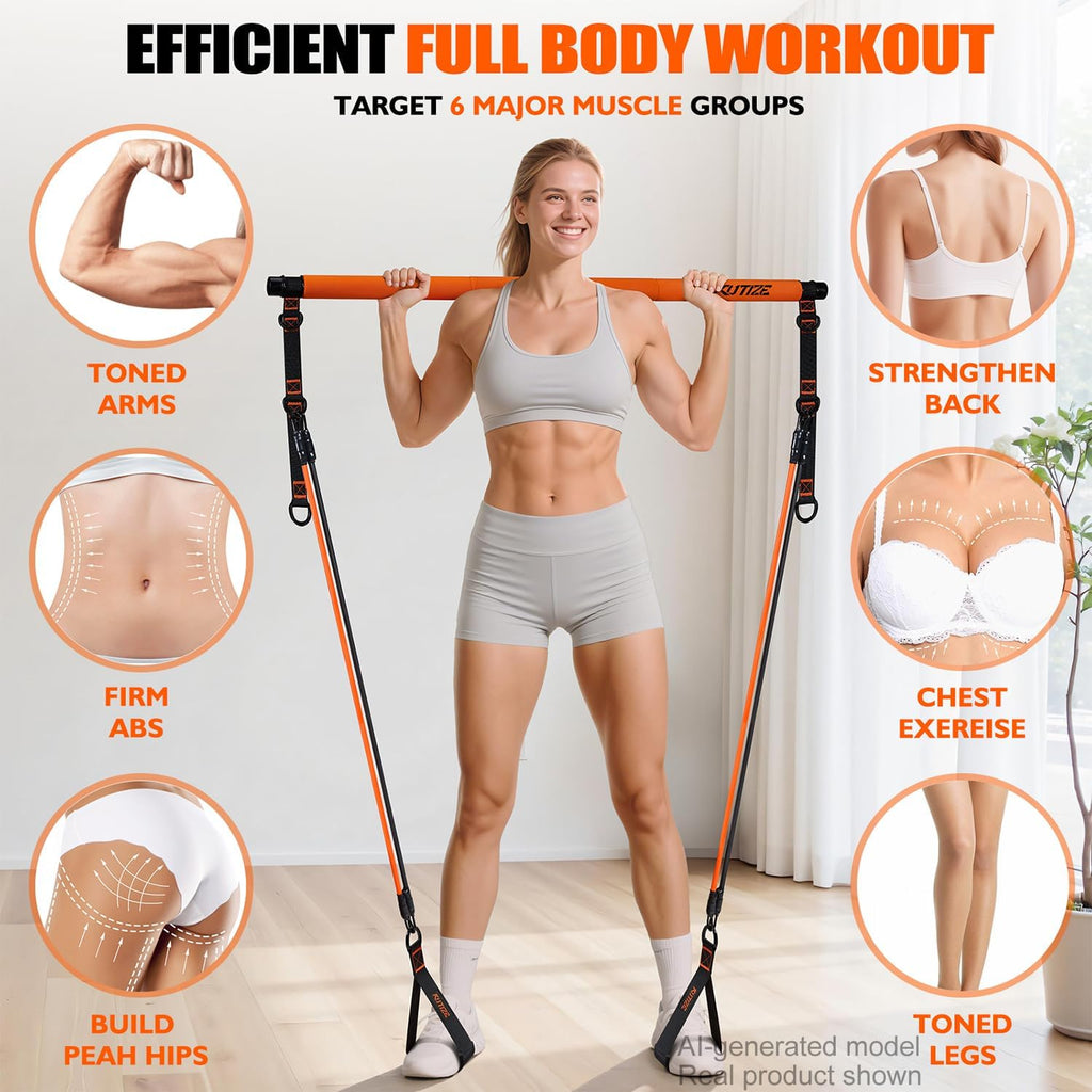 Pilates Bar Kit with Resistance Bands, Pilates Equipment, Multifunctional Pilates Bar for Women & Men, Pilates Kit for Hip, Back, Arm, Full-Body Workouts, Home Gym Strength Training Equipment