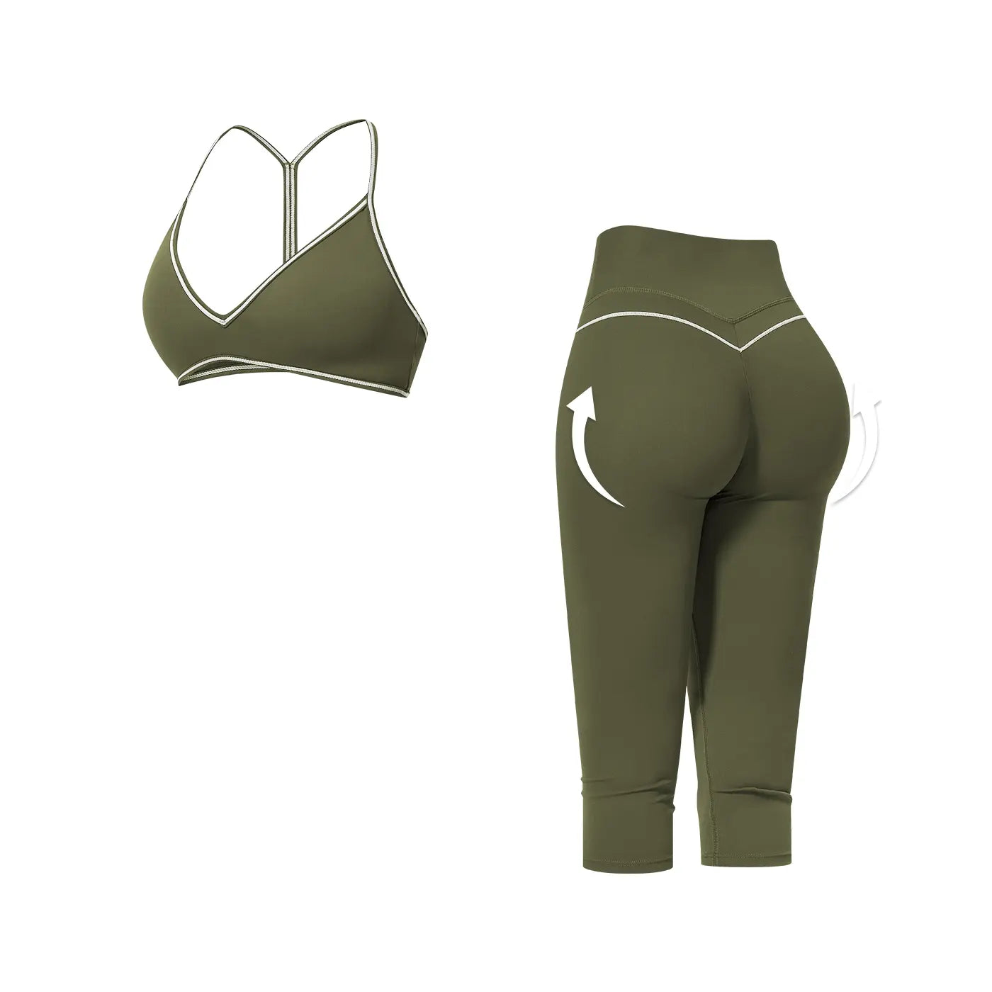 MFVIM Women'S 2-Piece Color-Block Trim Yoga Set - Y-Back Design, High-Waisted Peach-Lift below Knee Shorts, Nude-Feel Female Workout Outfit for All Seasons