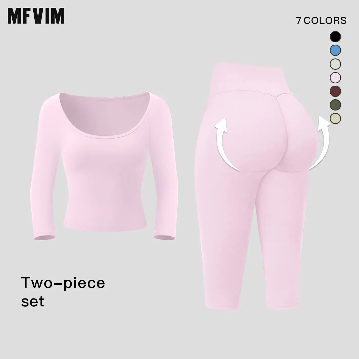 MFVIM Women’S Pure-Yet-Sensual Off-The-Shoulder Slim-Fit, Waist-Cinching, Second-Skin Feel 3/4-Sleeve Yoga Pants Two-Piece Set; High-Waisted, Tummy Control Shaping for Fitness and Pilates, Suitable for Everyday Wear.