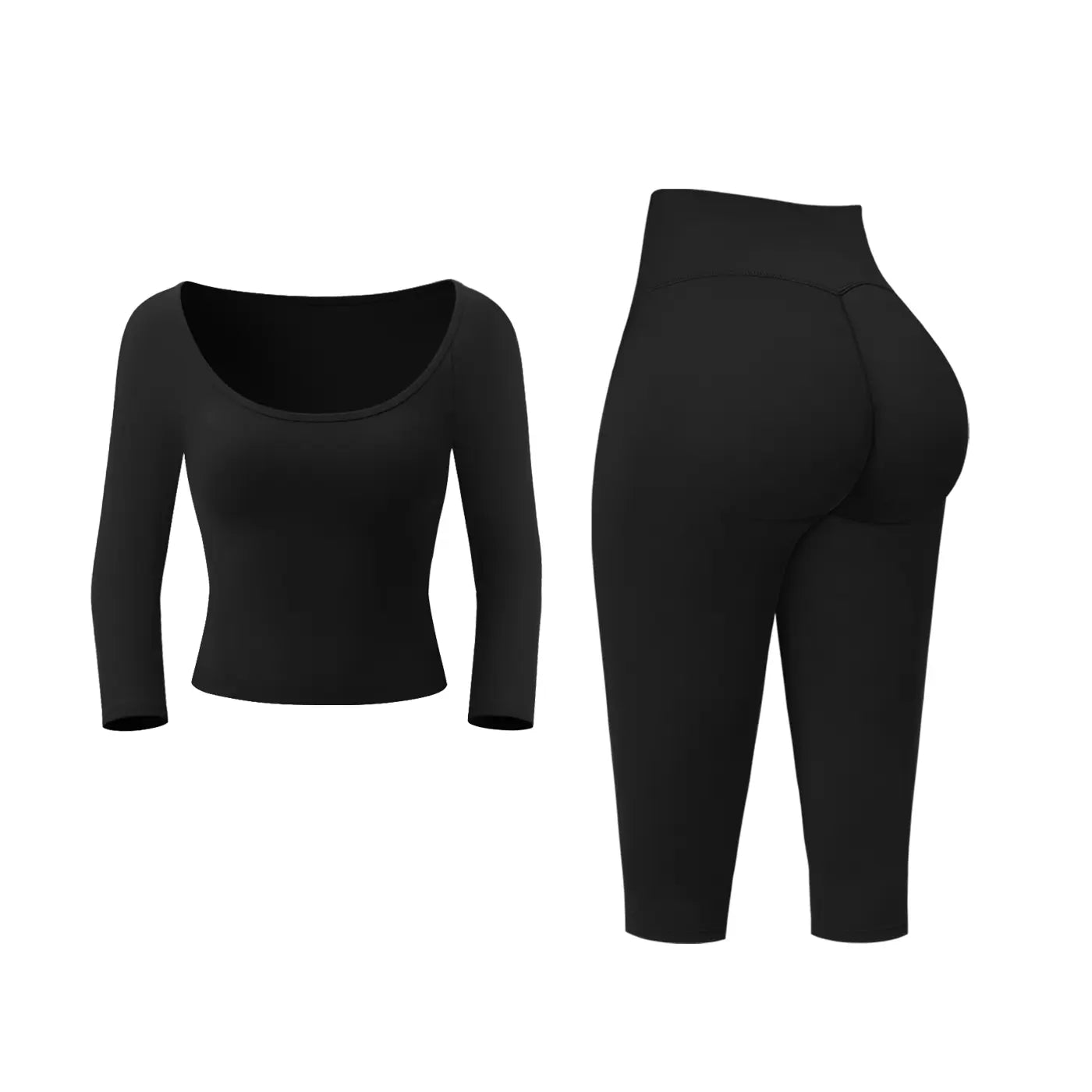 MFVIM Women’S Pure-Yet-Sensual Off-The-Shoulder Slim-Fit, Waist-Cinching, Second-Skin Feel 3/4-Sleeve Yoga Pants Two-Piece Set; High-Waisted, Tummy Control Shaping for Fitness and Pilates, Suitable for Everyday Wear.