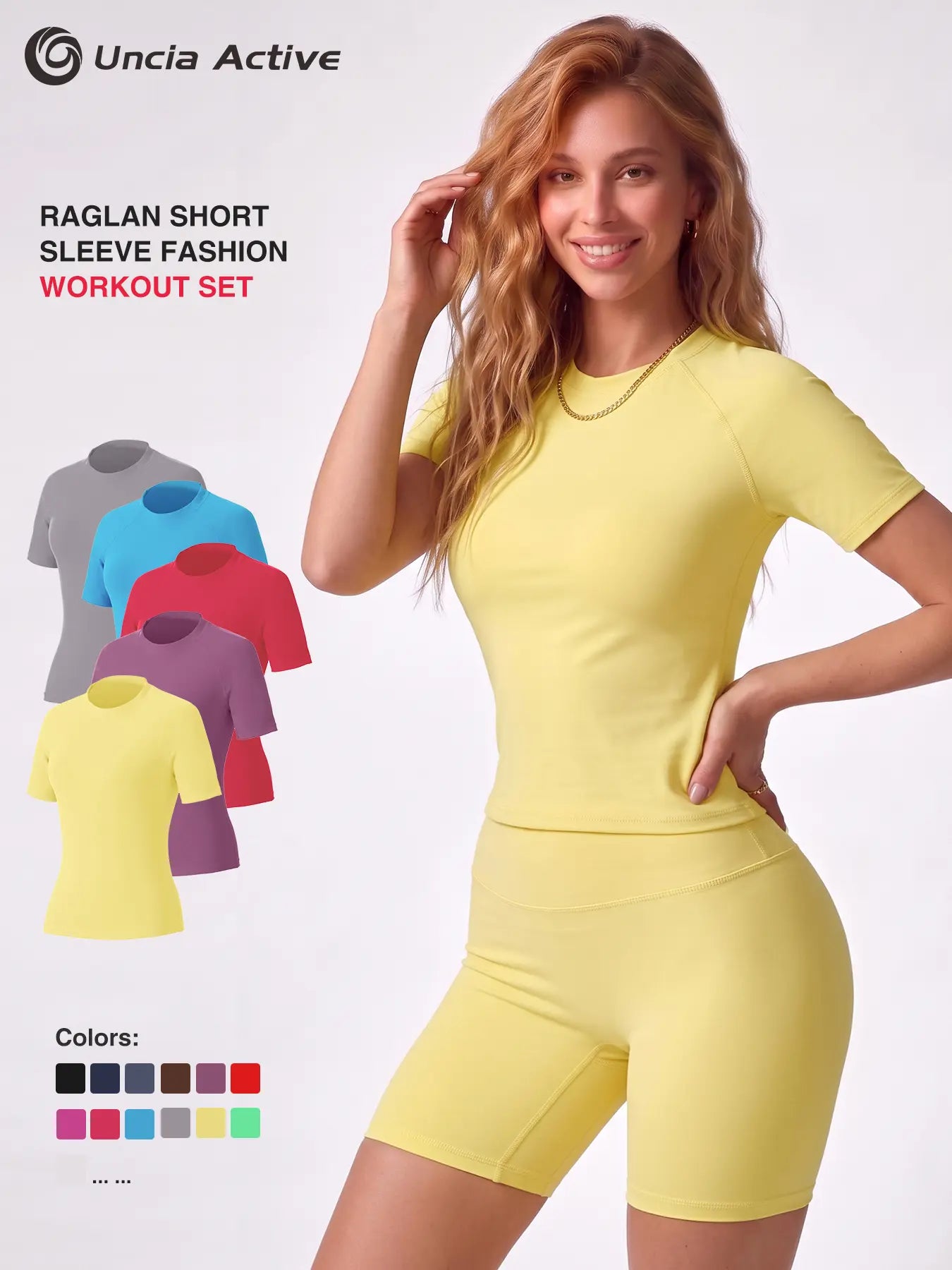 Uncia Active Women Stylish Raglan Short Sleeve Yoga Matching Set, Soft Stretch Crop Top & High Waist Biker Shorts Separates, Multi-Color Moisture Wicking Workout Activewear for Sports Daily Wear Backtoschool,Back to School,Back to School Haul Tiktokshopba