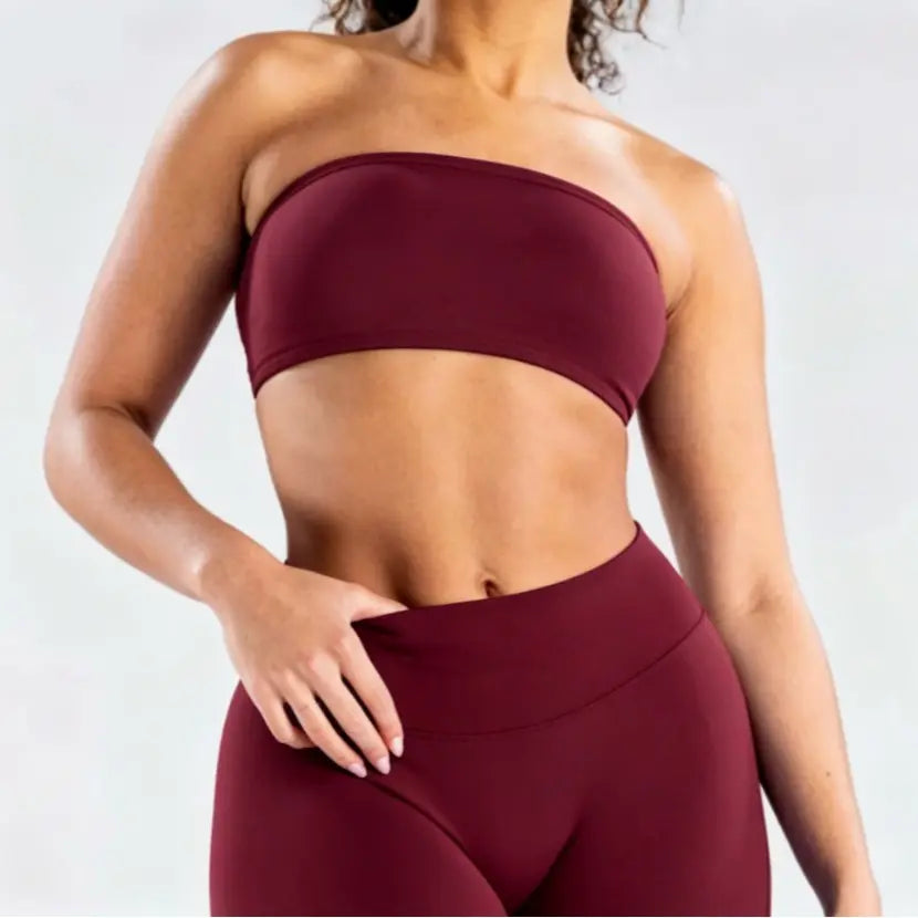 (With Logo) DFYNE Women'S Nylon Polyamid Seamless Strapless Sports Bra, No Slip Strappy Back Bandeau, Supportive Female Wear Crop Top for Gym & HIIT, Yoga, Pilates Workout Bra Athleisure Bra