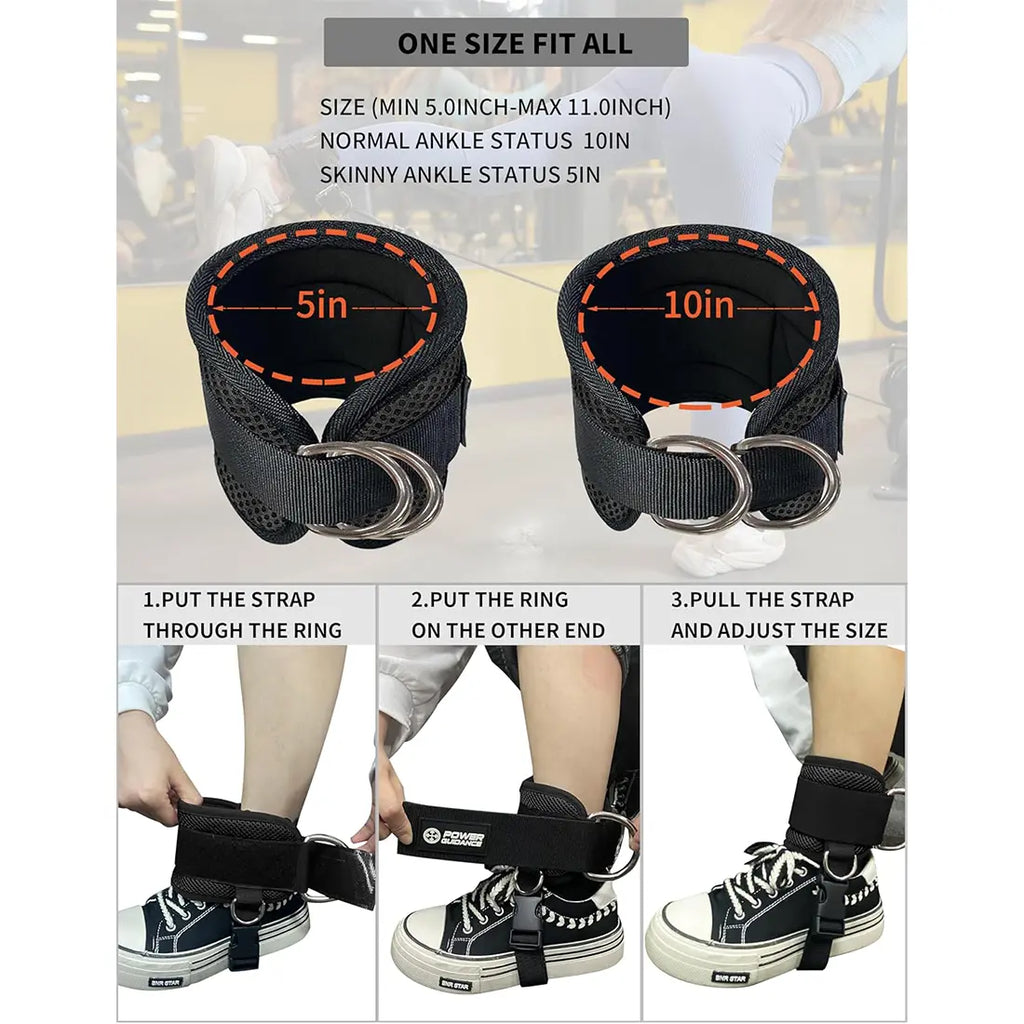 POWER GUIDANCE Cable Machine Ankle Strap - Professional Adjustable Strap with D-Rings for Glute Kickbacks, Leg Extensions, Secure Hold for Heavy Sets