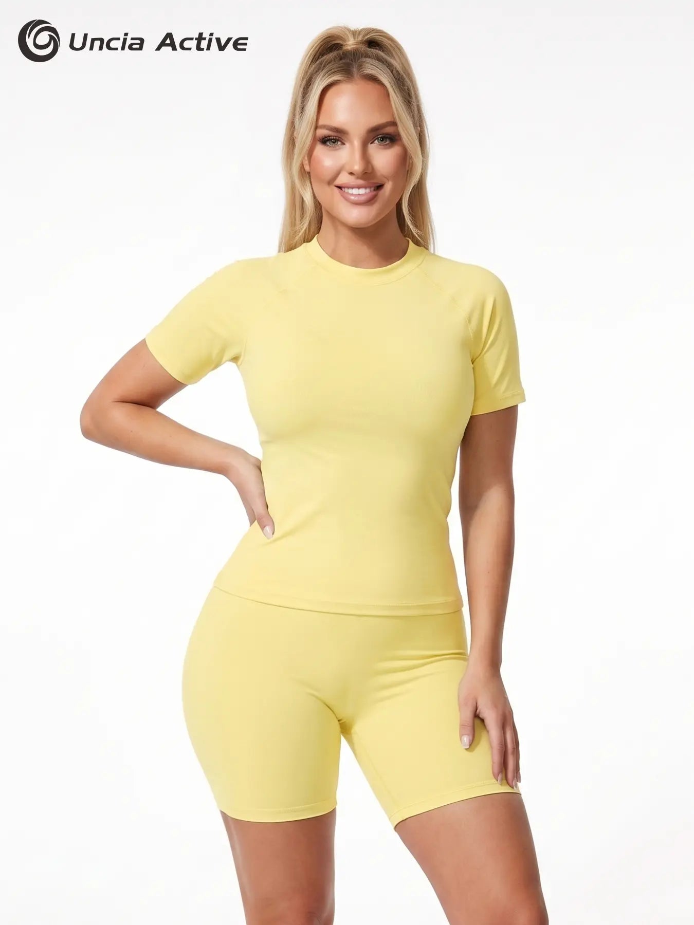 Uncia Active Women Stylish Raglan Short Sleeve Yoga Matching Set, Soft Stretch Crop Top & High Waist Biker Shorts Separates, Multi-Color Moisture Wicking Workout Activewear for Sports Daily Wear Backtoschool,Back to School,Back to School Haul Tiktokshopba