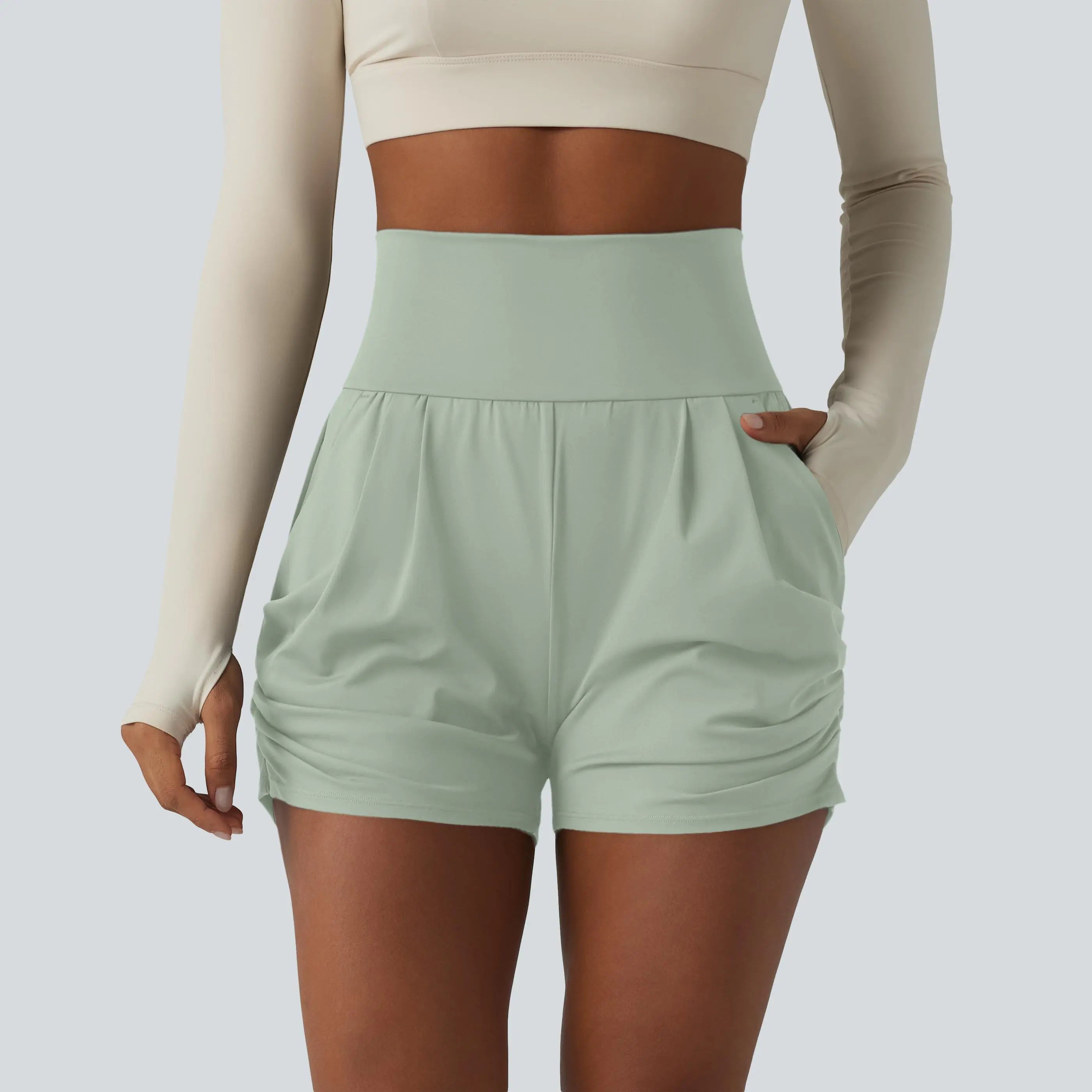 Halara Softlyzero™ Airy High Waisted Ruched Instantcool Yoga Shorts 3'' with Pockets