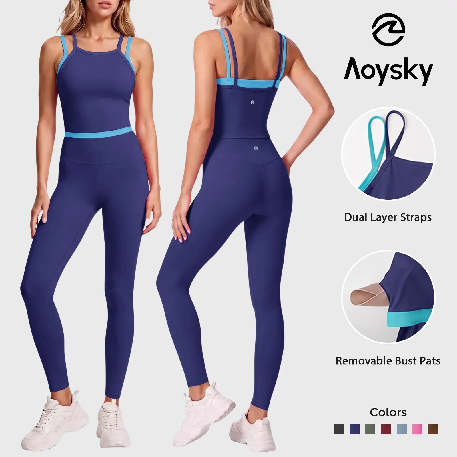 Aoysky Women'S 2-Piece High Elastic Activewear Workout Set - Padded Sleeveless Camisole Tank Top, High Waisted Fitted Leggings, Quick Dry Gymswear for Fitness Training, Yoga, 2 Piece Sets
