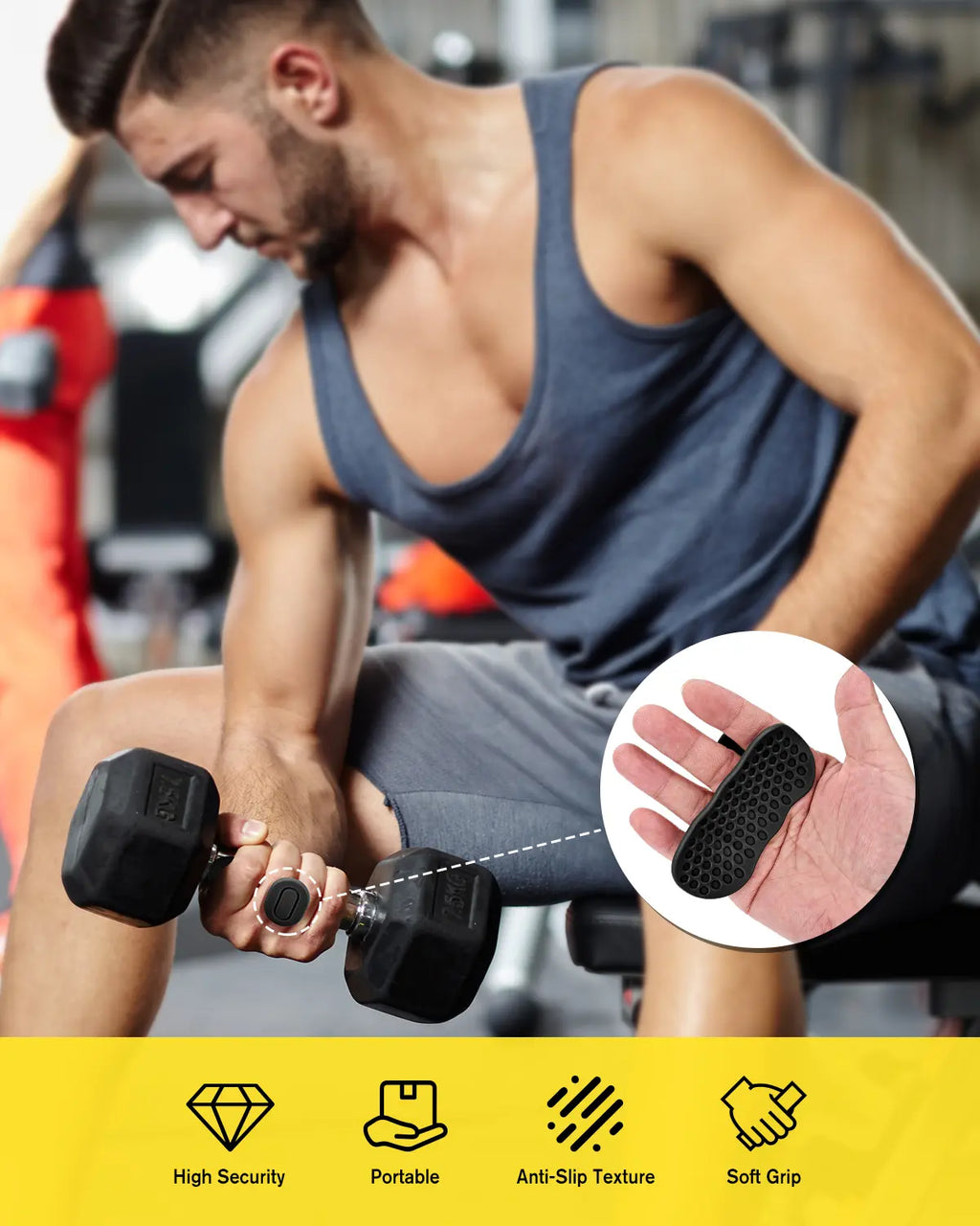 Weight Lifting Grips for Women & Men, Anti-Slip Rubber Gym Gloves for Palm Protection, Suitable for Dumbbell、Pull-Up、Deadlift, Home Gym Accessories, Athletic Accessory