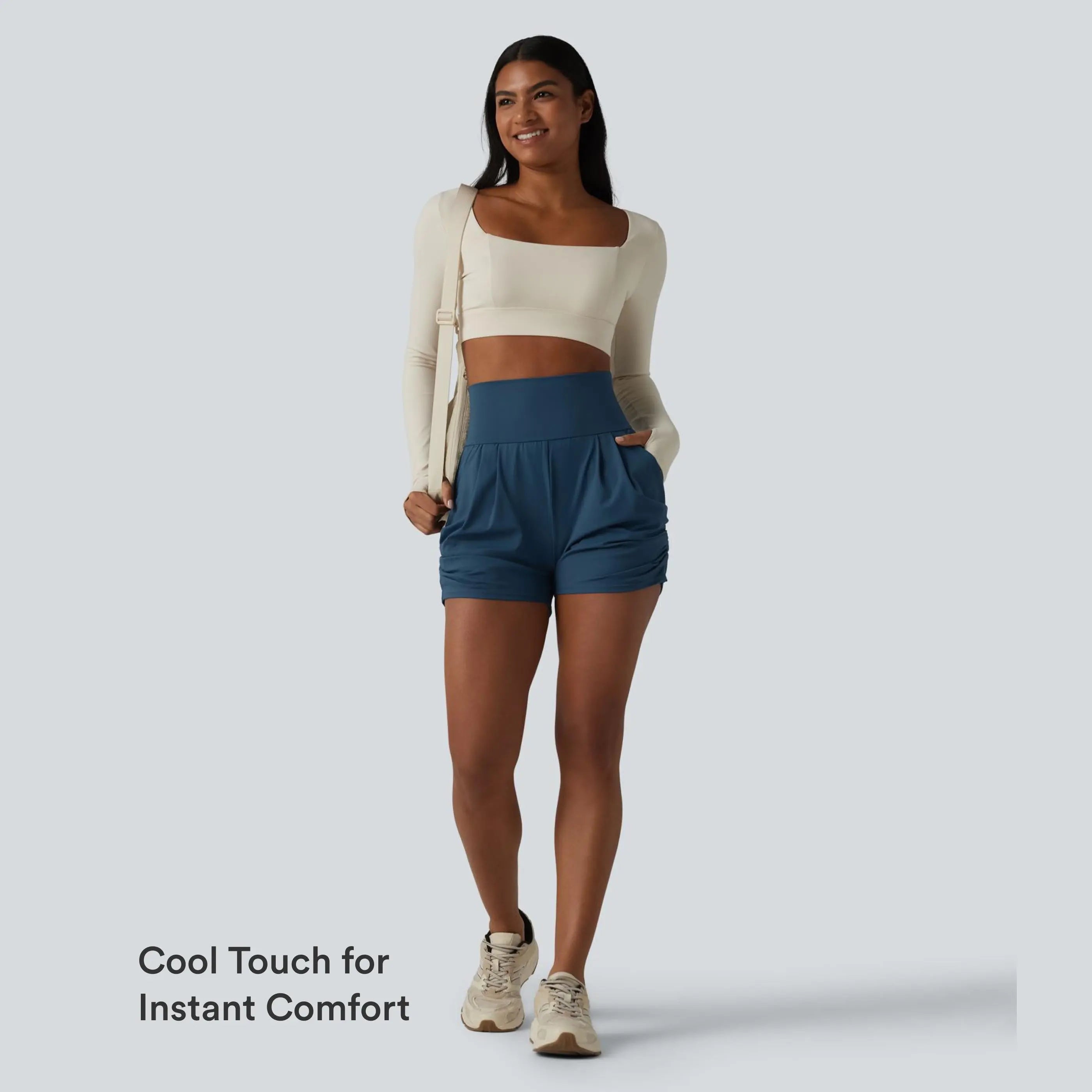 Halara Softlyzero™ Airy High Waisted Ruched Instantcool Yoga Shorts 3'' with Pockets