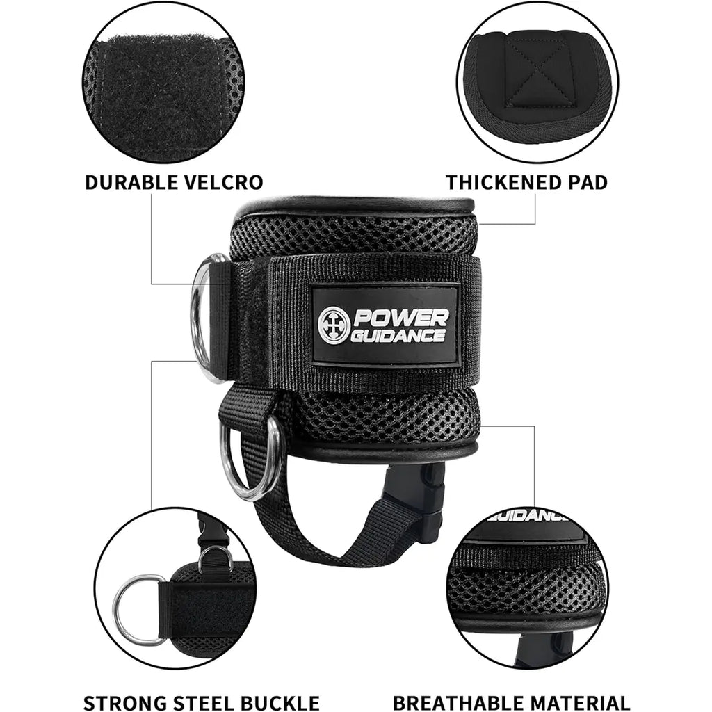 POWER GUIDANCE Cable Machine Ankle Strap - Professional Adjustable Strap with D-Rings for Glute Kickbacks, Leg Extensions, Secure Hold for Heavy Sets