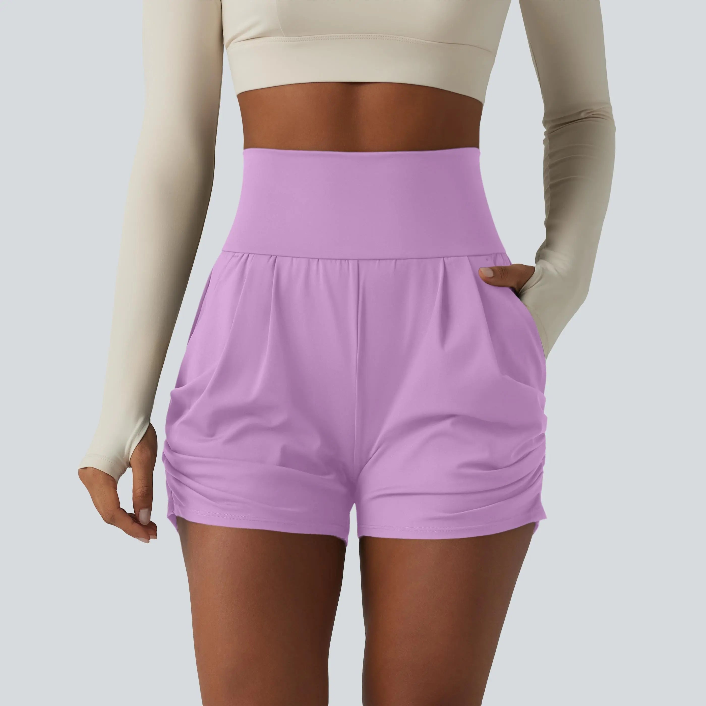 Halara Softlyzero™ Airy High Waisted Ruched Instantcool Yoga Shorts 3'' with Pockets
