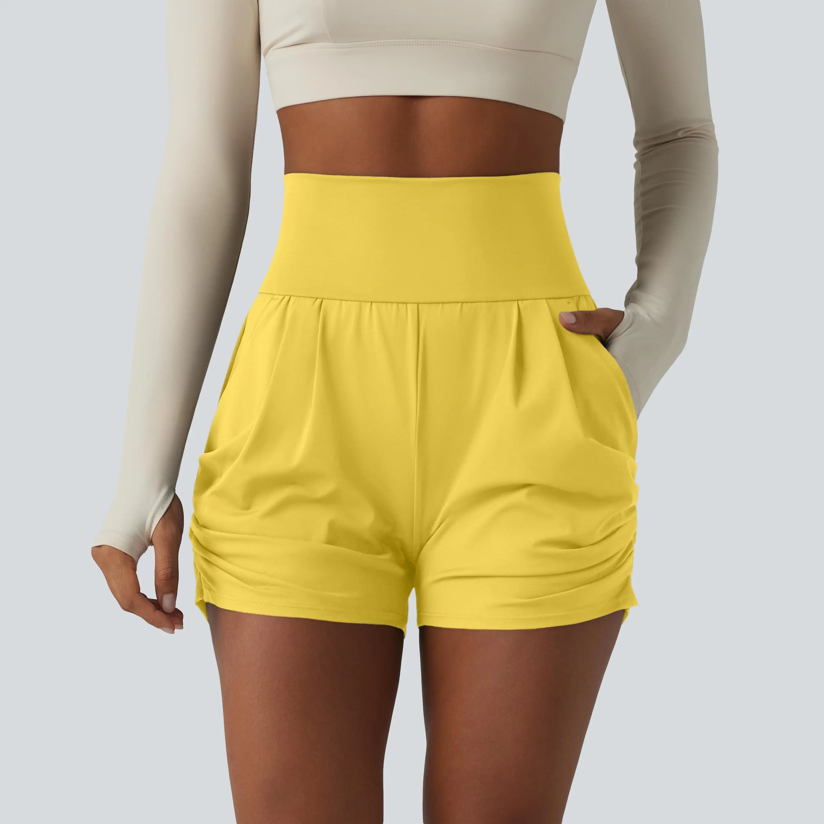 Halara Softlyzero™ Airy High Waisted Ruched Instantcool Yoga Shorts 3'' with Pockets