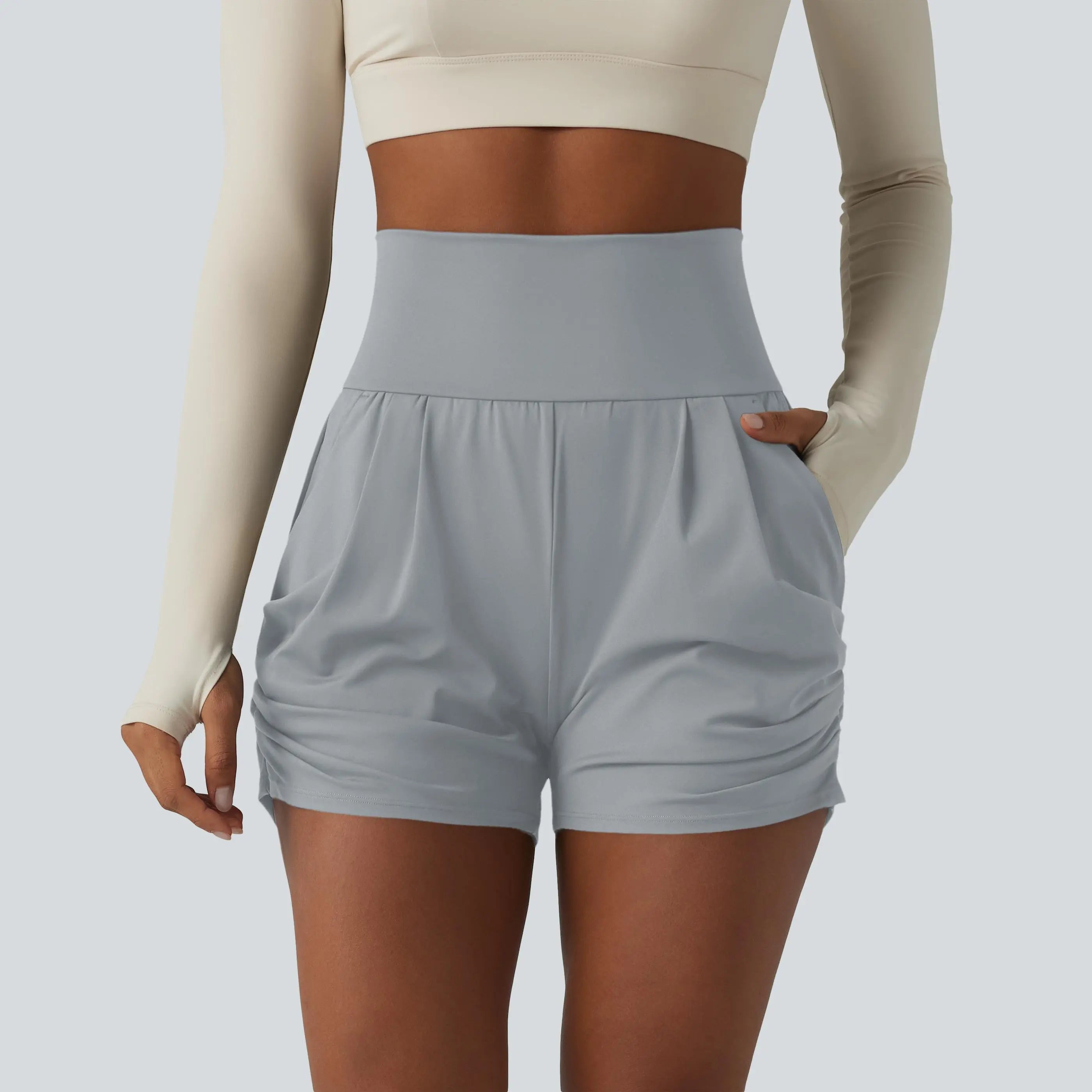 Halara Softlyzero™ Airy High Waisted Ruched Instantcool Yoga Shorts 3'' with Pockets