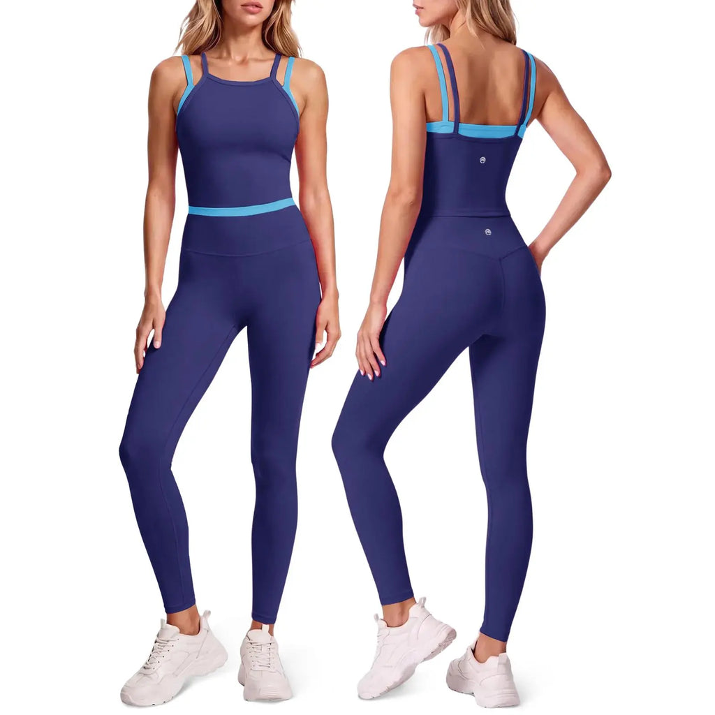 Aoysky Women'S 2-Piece High Elastic Activewear Workout Set - Padded Sleeveless Camisole Tank Top, High Waisted Fitted Leggings, Quick Dry Gymswear for Fitness Training, Yoga, 2 Piece Sets