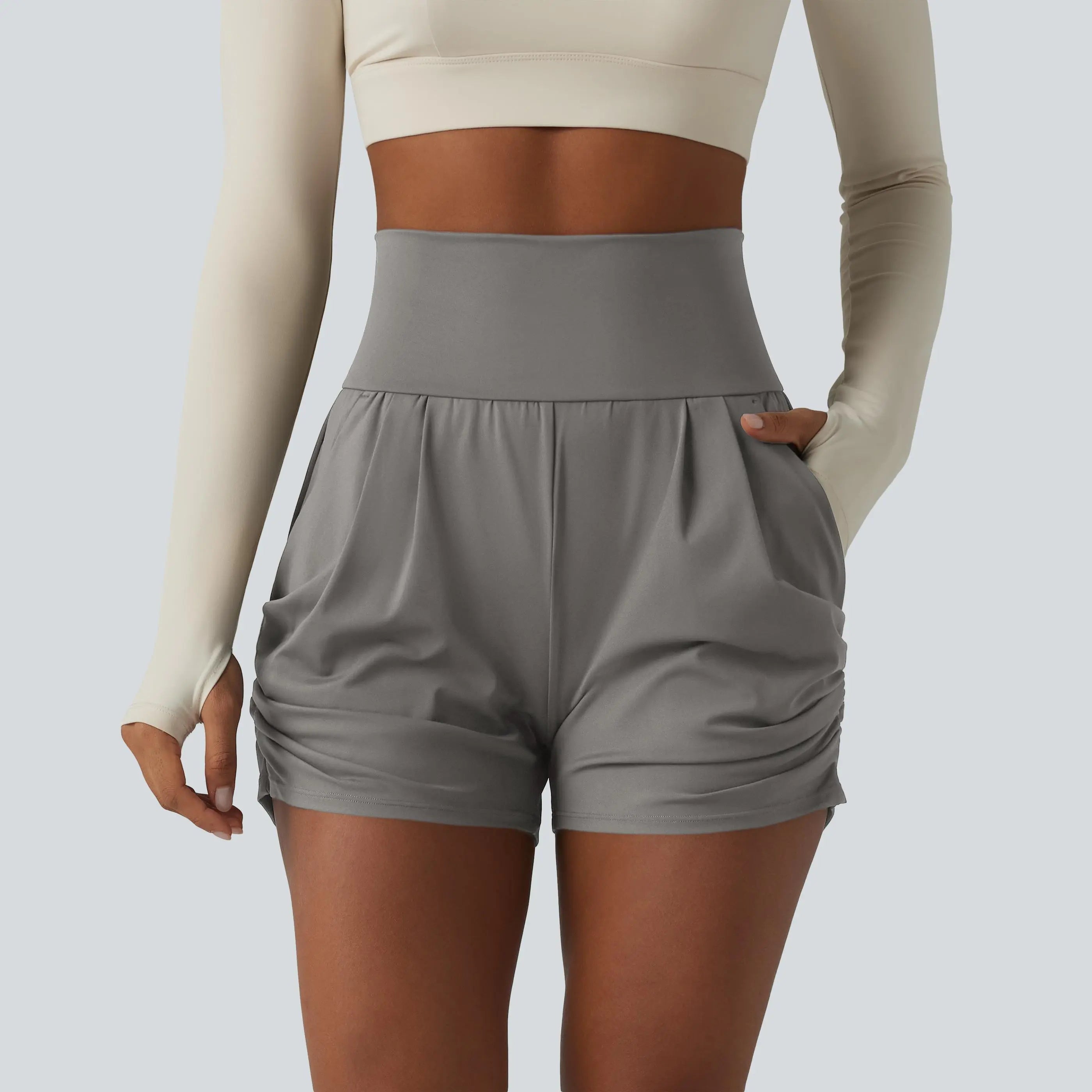Halara Softlyzero™ Airy High Waisted Ruched Instantcool Yoga Shorts 3'' with Pockets