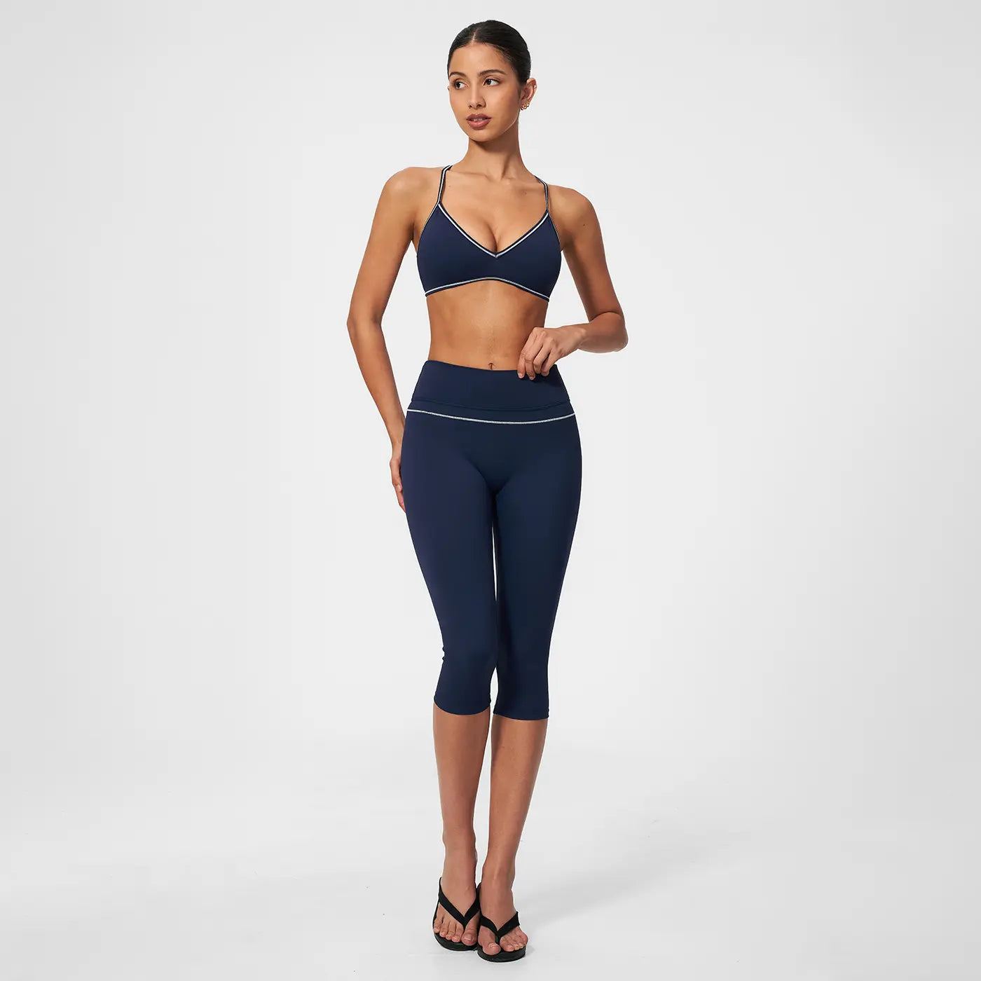 MFVIM Women'S 2-Piece Color-Block Trim Yoga Set - Y-Back Design, High-Waisted Peach-Lift below Knee Shorts, Nude-Feel Female Workout Outfit for All Seasons