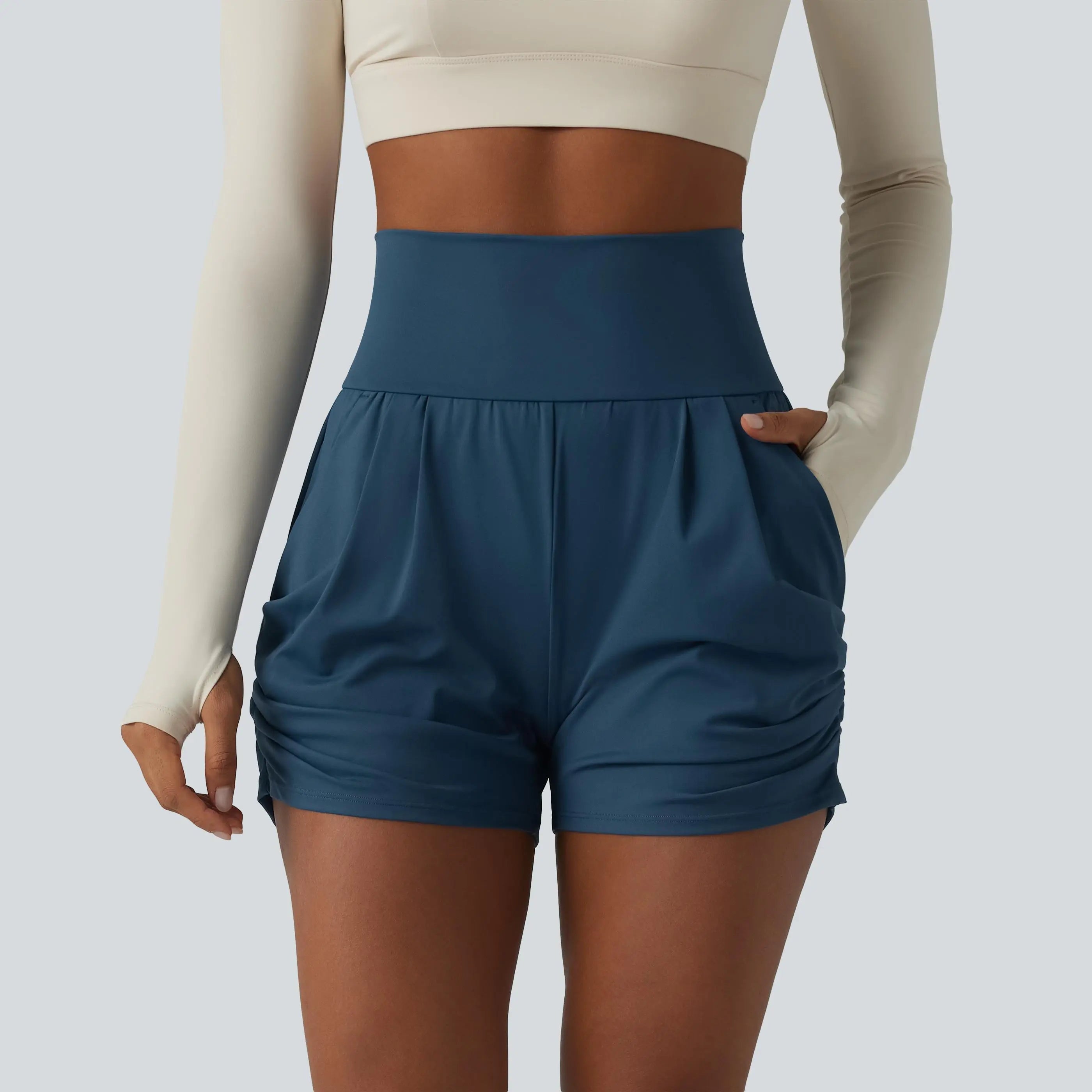 Halara Softlyzero™ Airy High Waisted Ruched Instantcool Yoga Shorts 3'' with Pockets