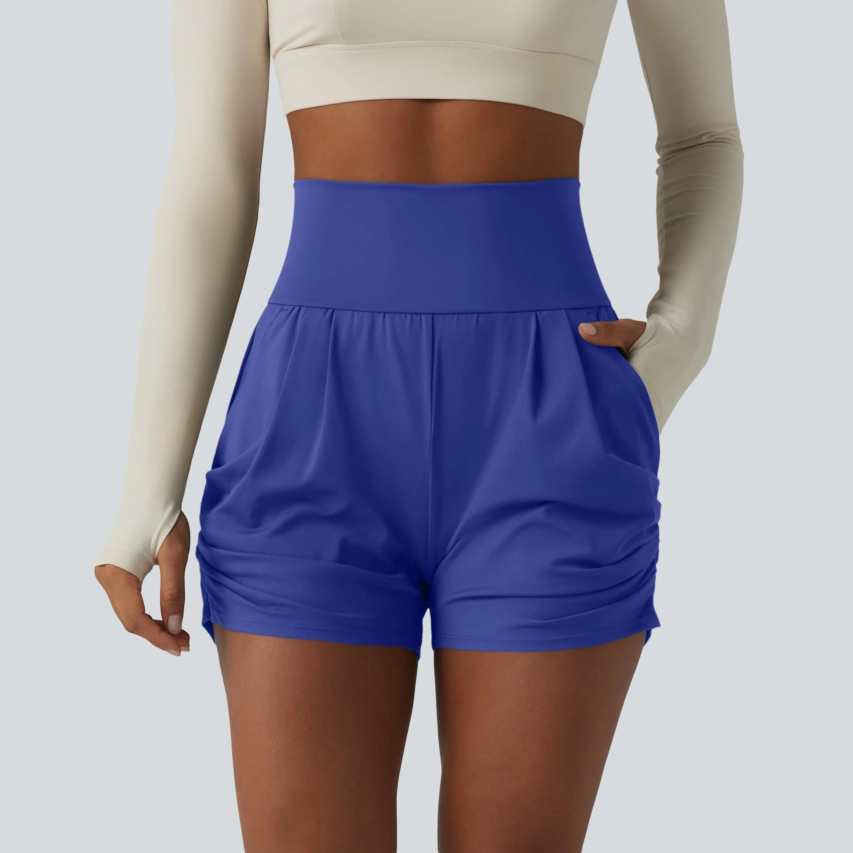 Halara Softlyzero™ Airy High Waisted Ruched Instantcool Yoga Shorts 3'' with Pockets