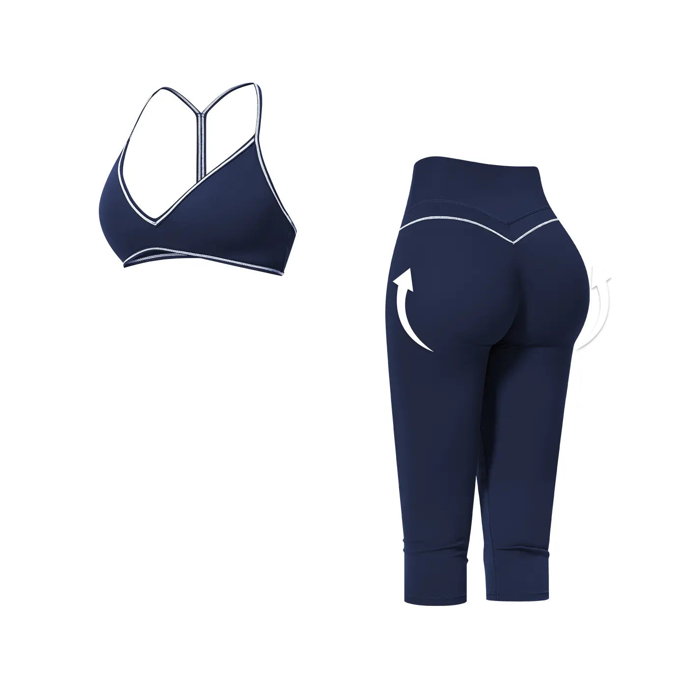 MFVIM Women'S 2-Piece Color-Block Trim Yoga Set - Y-Back Design, High-Waisted Peach-Lift below Knee Shorts, Nude-Feel Female Workout Outfit for All Seasons