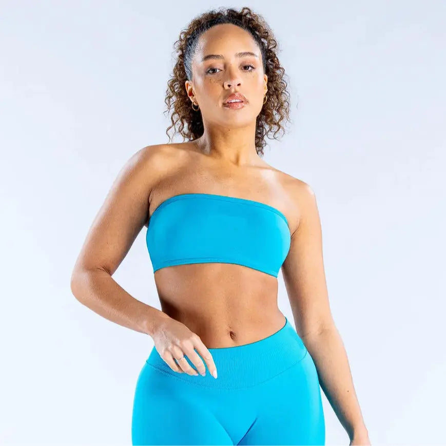 (With Logo) DFYNE Women'S Nylon Polyamid Seamless Strapless Sports Bra, No Slip Strappy Back Bandeau, Supportive Female Wear Crop Top for Gym & HIIT, Yoga, Pilates Workout Bra Athleisure Bra
