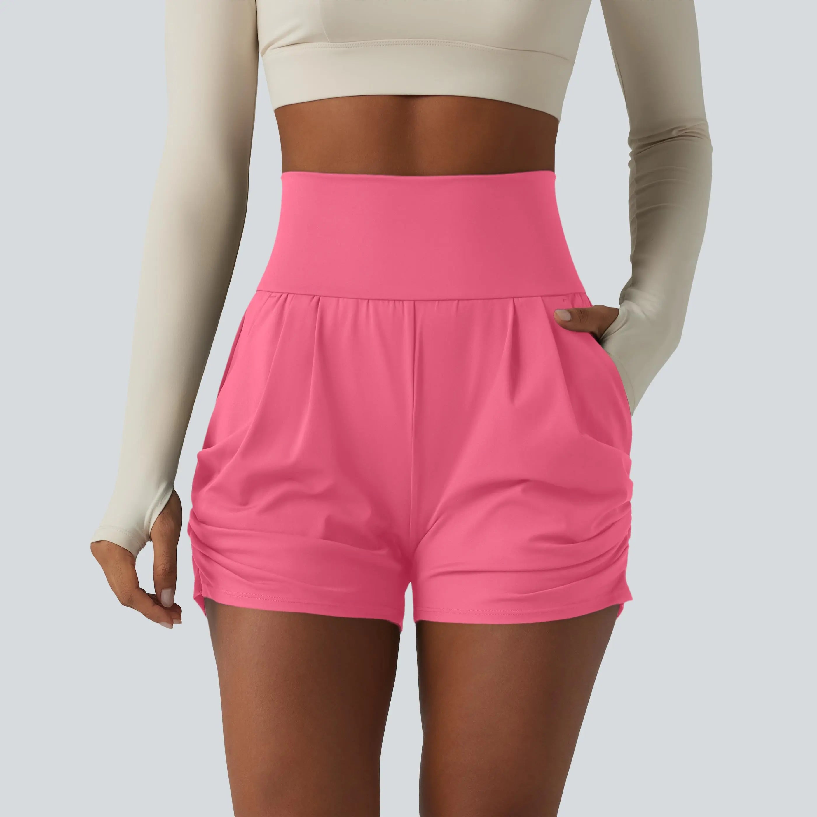 Halara Softlyzero™ Airy High Waisted Ruched Instantcool Yoga Shorts 3'' with Pockets