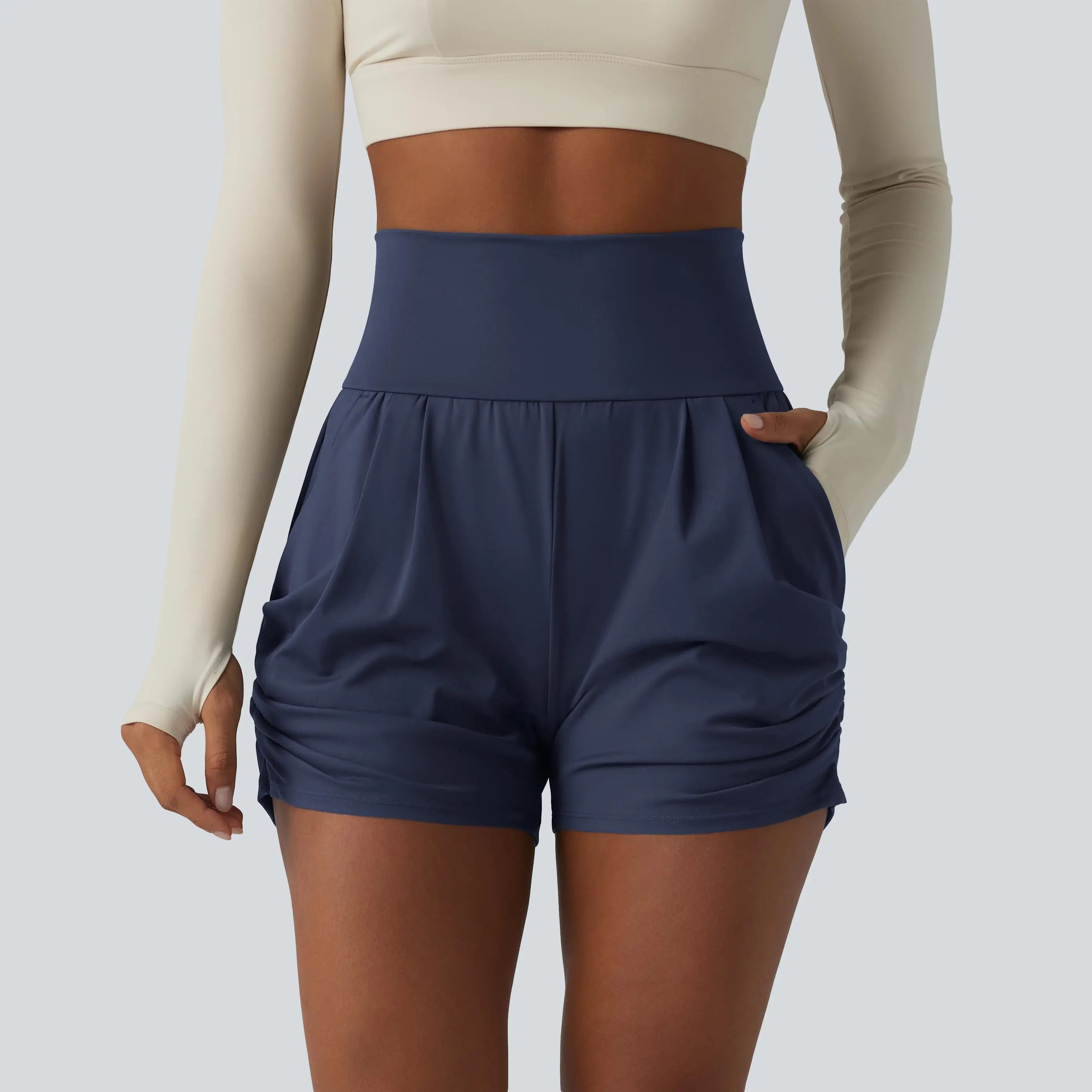 Halara Softlyzero™ Airy High Waisted Ruched Instantcool Yoga Shorts 3'' with Pockets