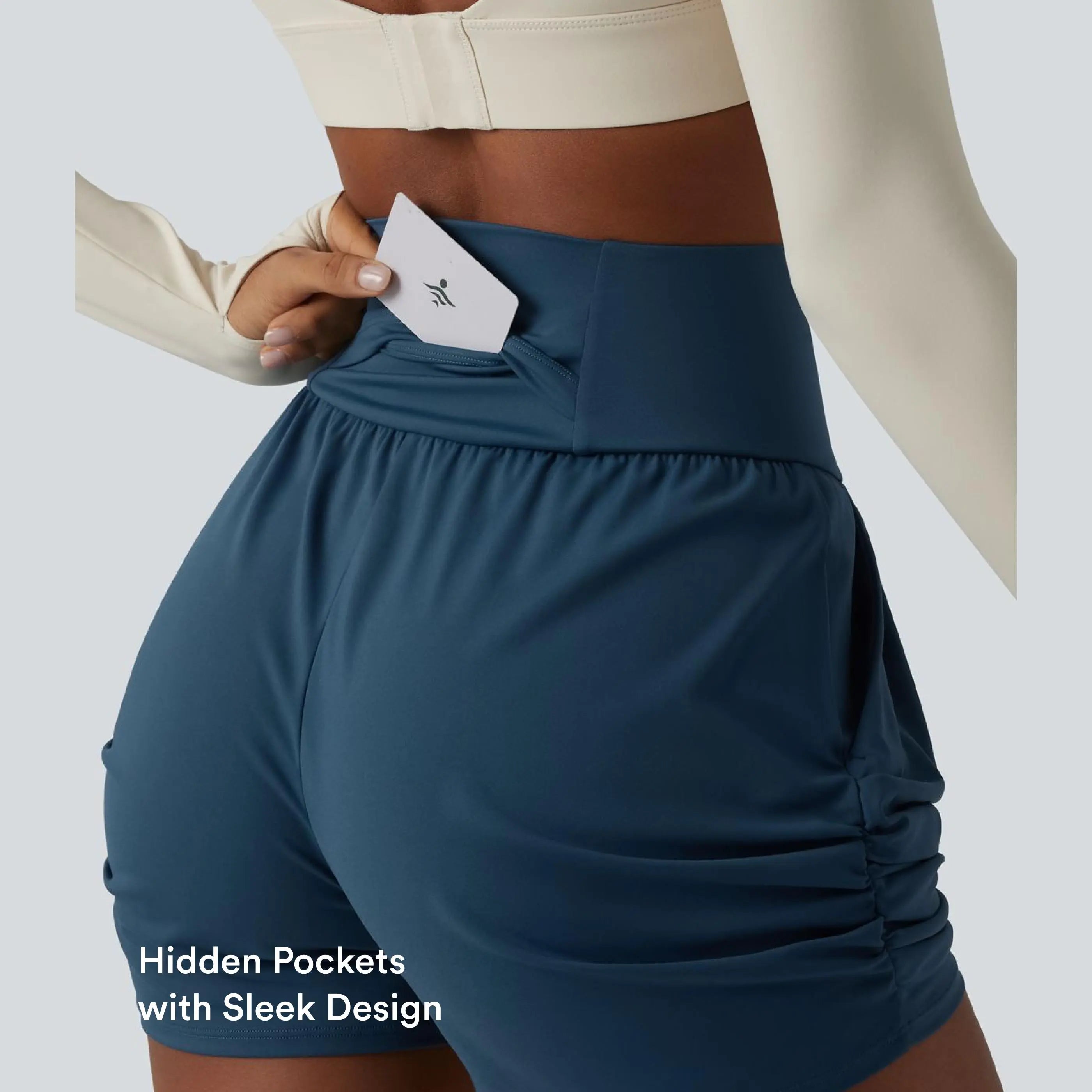 Halara Softlyzero™ Airy High Waisted Ruched Instantcool Yoga Shorts 3'' with Pockets