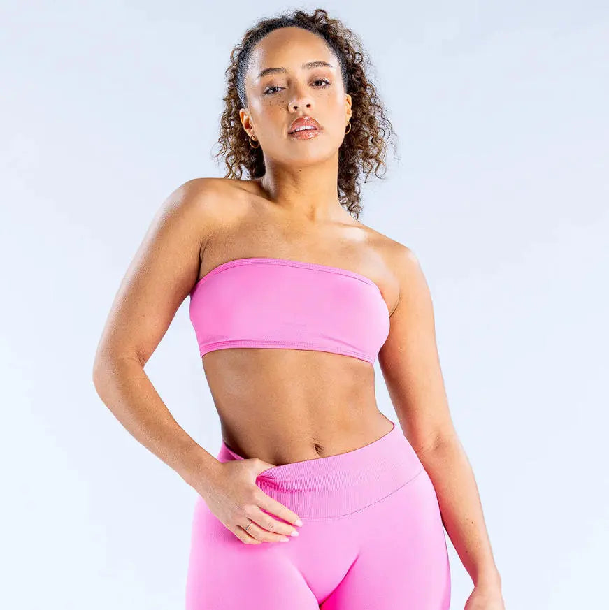 (With Logo) DFYNE Women'S Nylon Polyamid Seamless Strapless Sports Bra, No Slip Strappy Back Bandeau, Supportive Female Wear Crop Top for Gym & HIIT, Yoga, Pilates Workout Bra Athleisure Bra