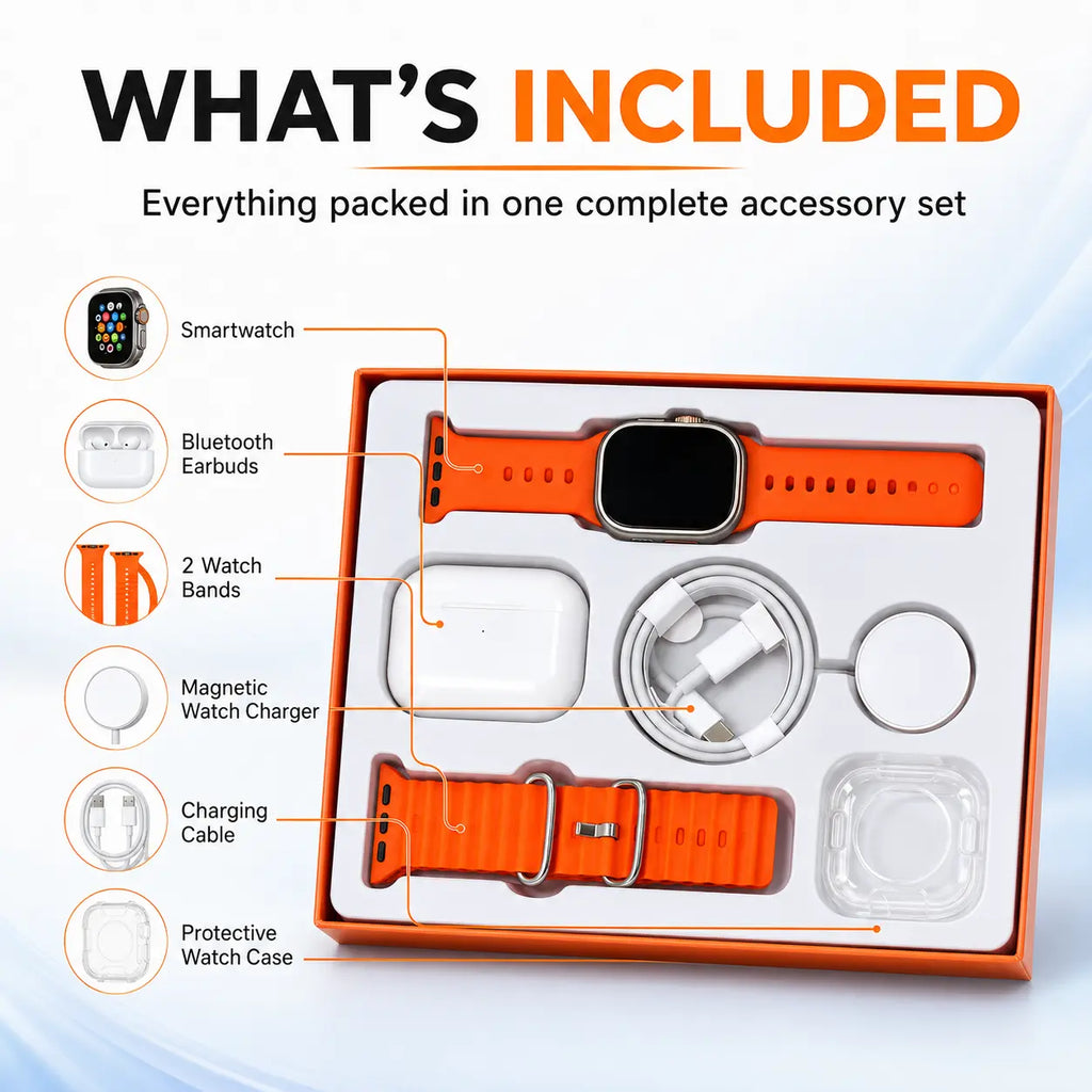 Wearable Device Kit with Bluetooth Earbuds, Magnetic Charger, Type-C Cable & Protective Case