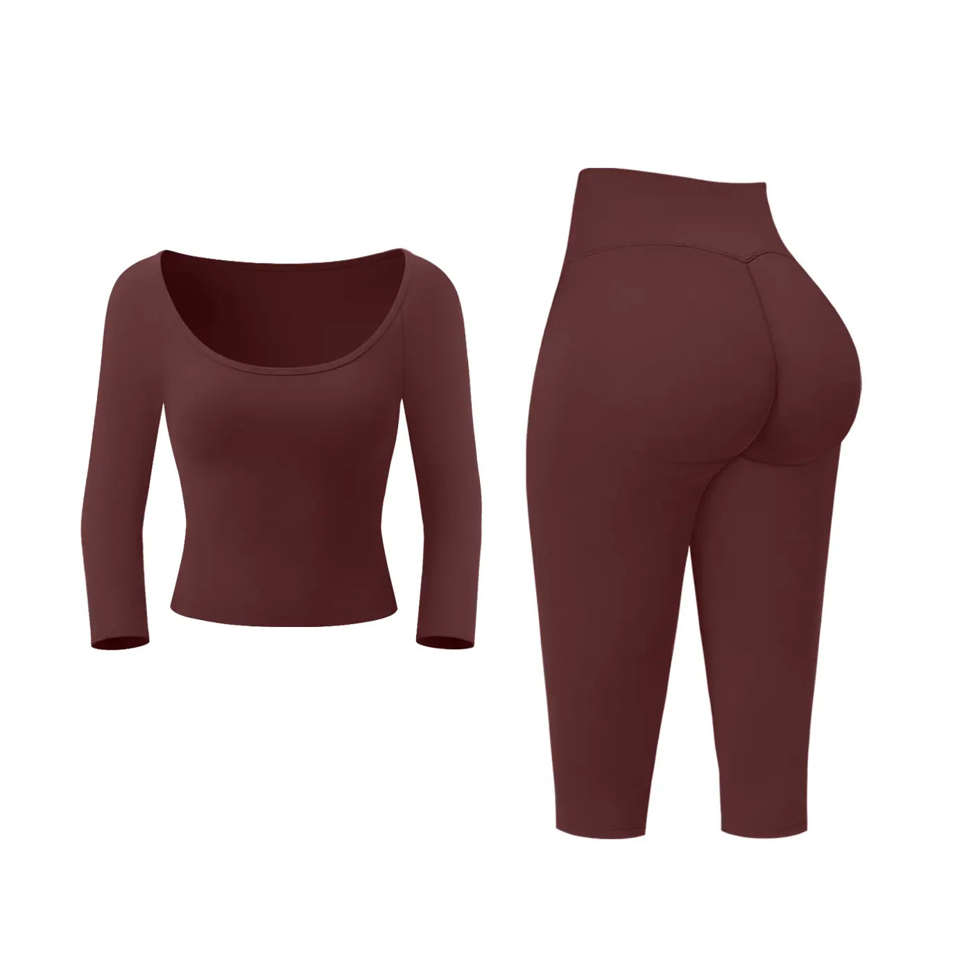 MFVIM Women’S Pure-Yet-Sensual Off-The-Shoulder Slim-Fit, Waist-Cinching, Second-Skin Feel 3/4-Sleeve Yoga Pants Two-Piece Set; High-Waisted, Tummy Control Shaping for Fitness and Pilates, Suitable for Everyday Wear.