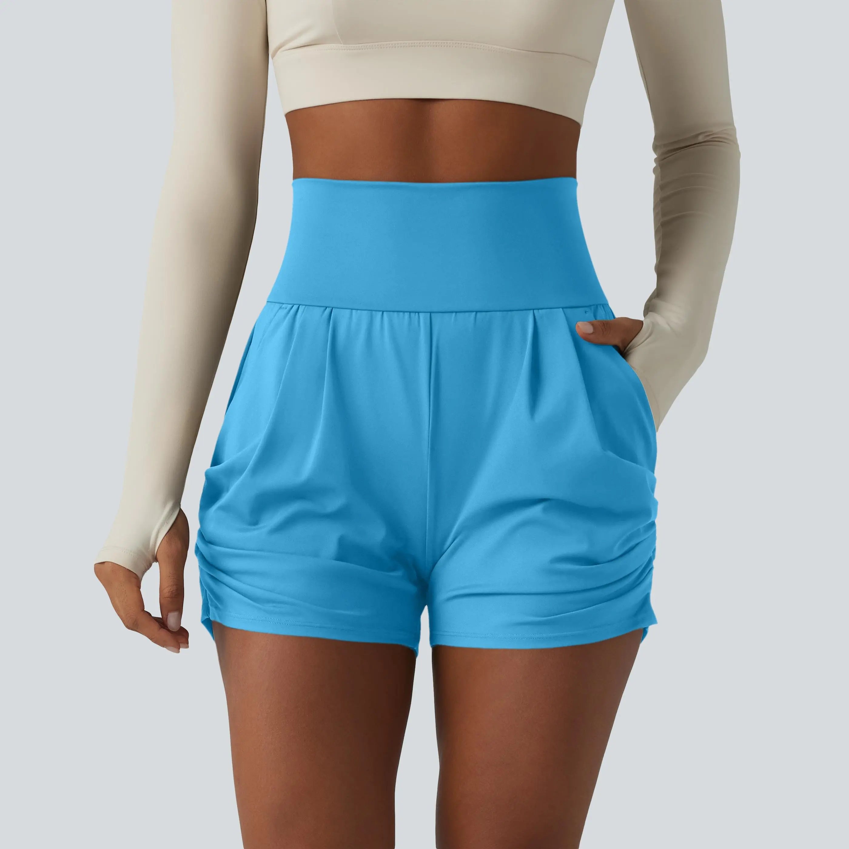 Halara Softlyzero™ Airy High Waisted Ruched Instantcool Yoga Shorts 3'' with Pockets