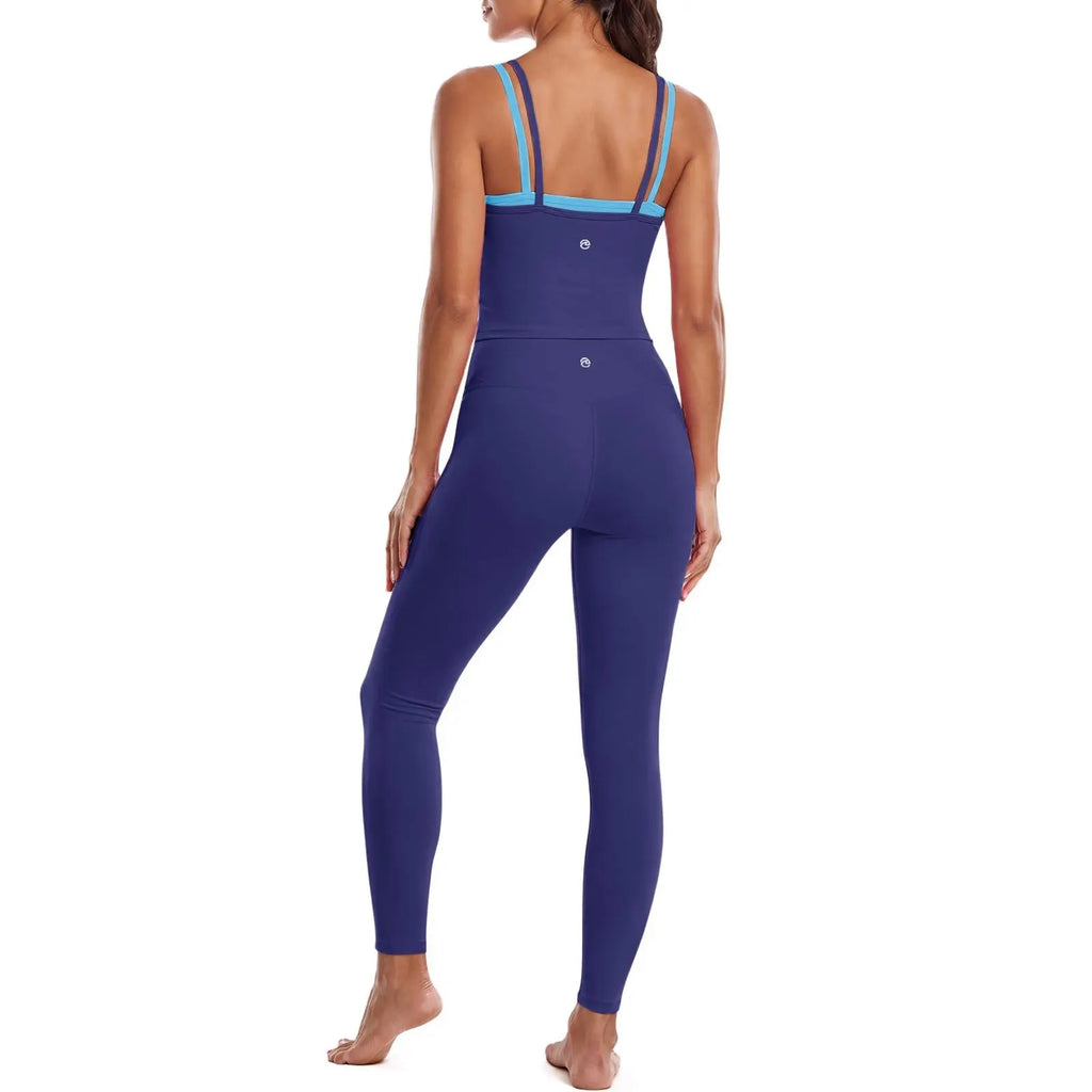 Aoysky Women'S 2-Piece High Elastic Activewear Workout Set - Padded Sleeveless Camisole Tank Top, High Waisted Fitted Leggings, Quick Dry Gymswear for Fitness Training, Yoga, 2 Piece Sets