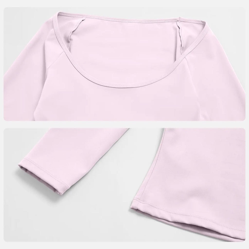 MFVIM Women’S Pure-Yet-Sensual Off-The-Shoulder Slim-Fit, Waist-Cinching, Second-Skin Feel 3/4-Sleeve Yoga Pants Two-Piece Set; High-Waisted, Tummy Control Shaping for Fitness and Pilates, Suitable for Everyday Wear.
