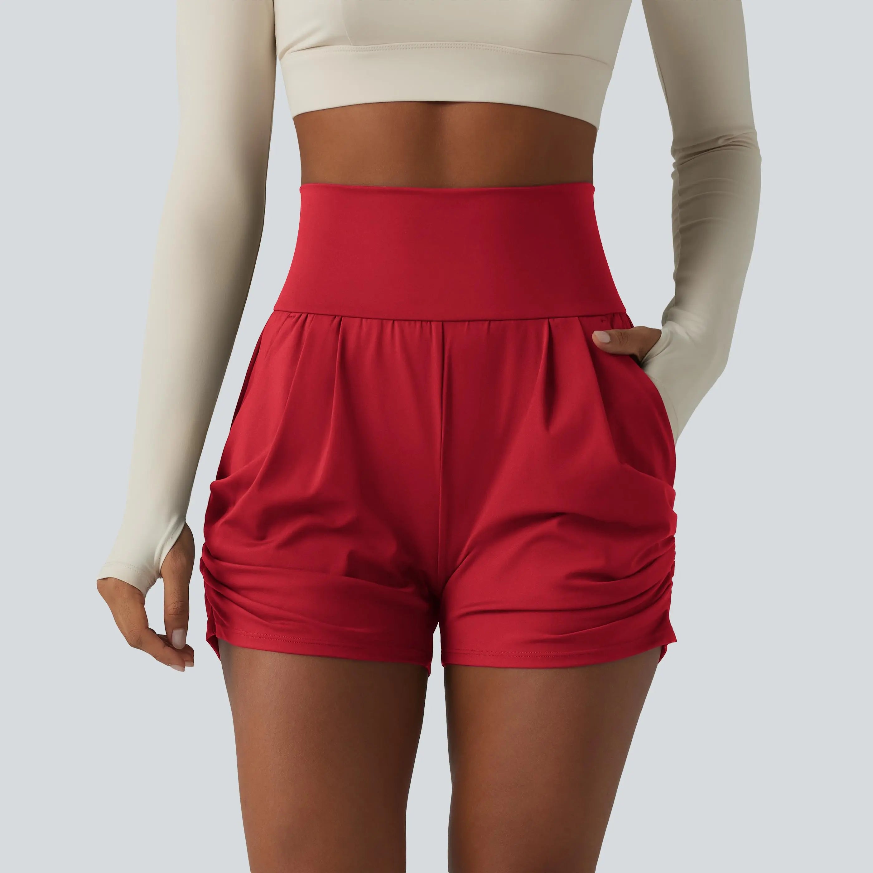 Halara Softlyzero™ Airy High Waisted Ruched Instantcool Yoga Shorts 3'' with Pockets