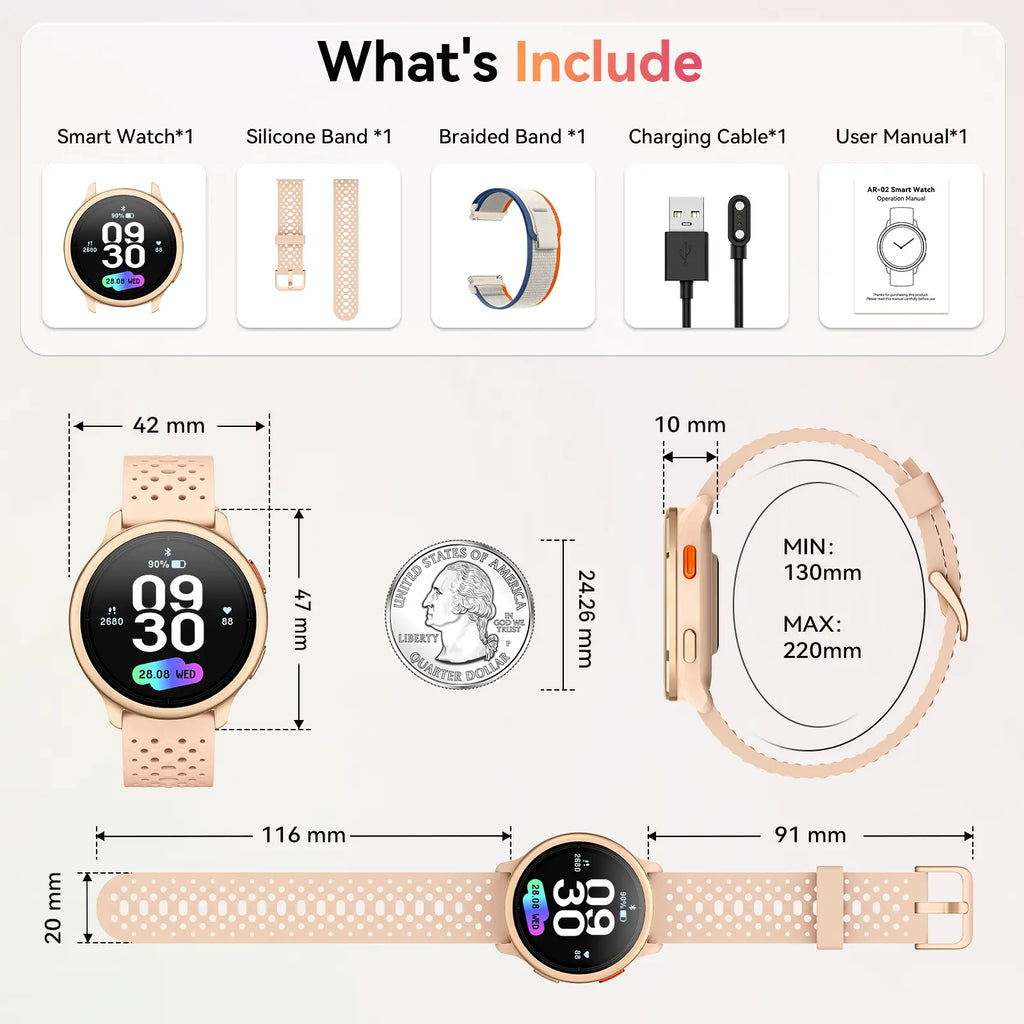 FANY AR-02 Calling Smart Watch - 1.27In AMOLED Full Touch Screen, IP68 Waterproof, Bluetooth Music Player, Heart Rate/Sleep Monitor, Electronic Sport Watch for Iphone Samsung Android Phones (2026 Release), Fitness Tracker Smartwatch, Health Watch, Wearabl