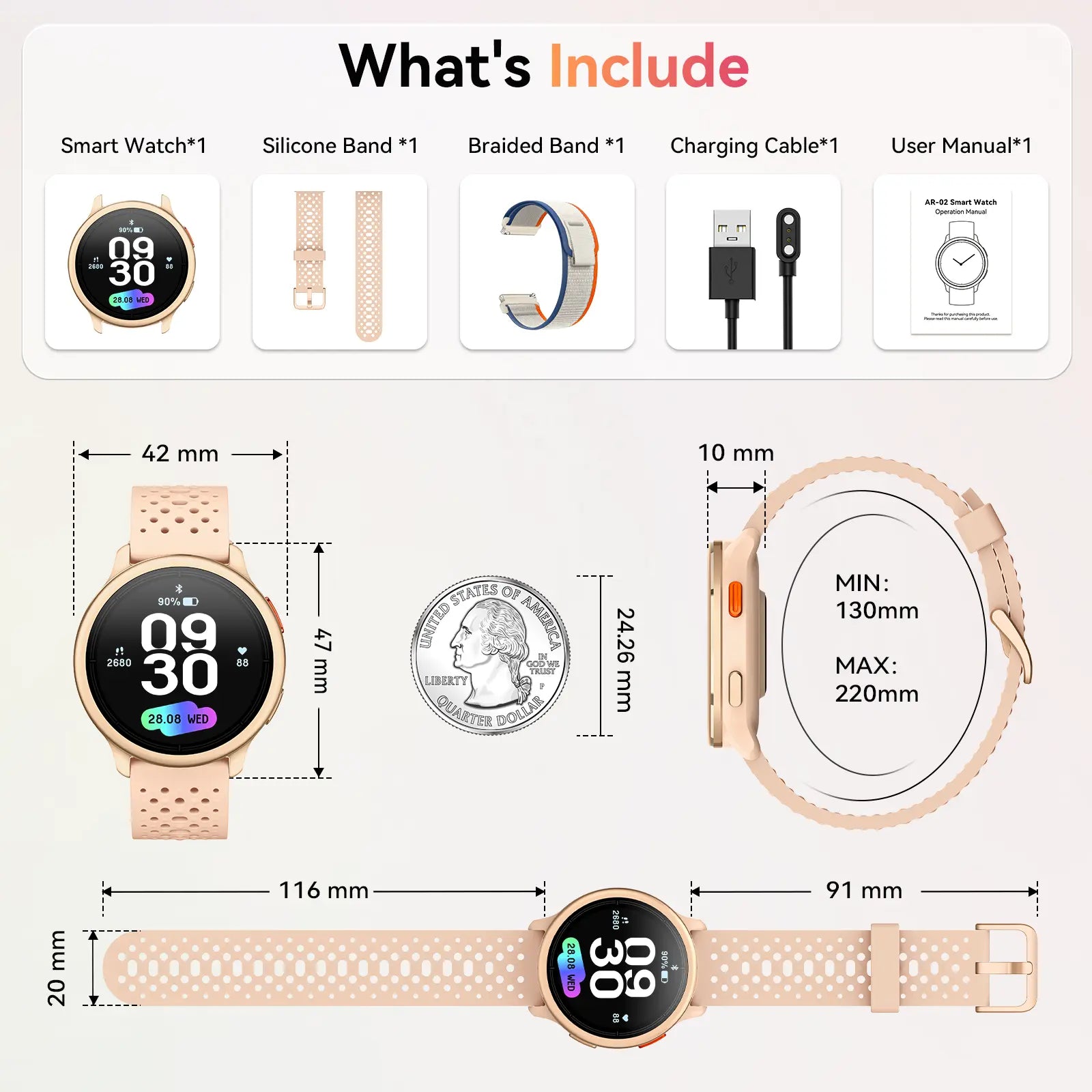 FANY AR-02 Calling Smart Watch - 1.27In AMOLED Full Touch Screen, IP68 Waterproof, Bluetooth Music Player, Heart Rate/Sleep Monitor, Electronic Sport Watch for Iphone Samsung Android Phones (2026 Release), Fitness Tracker Smartwatch, Health Watch, Wearabl