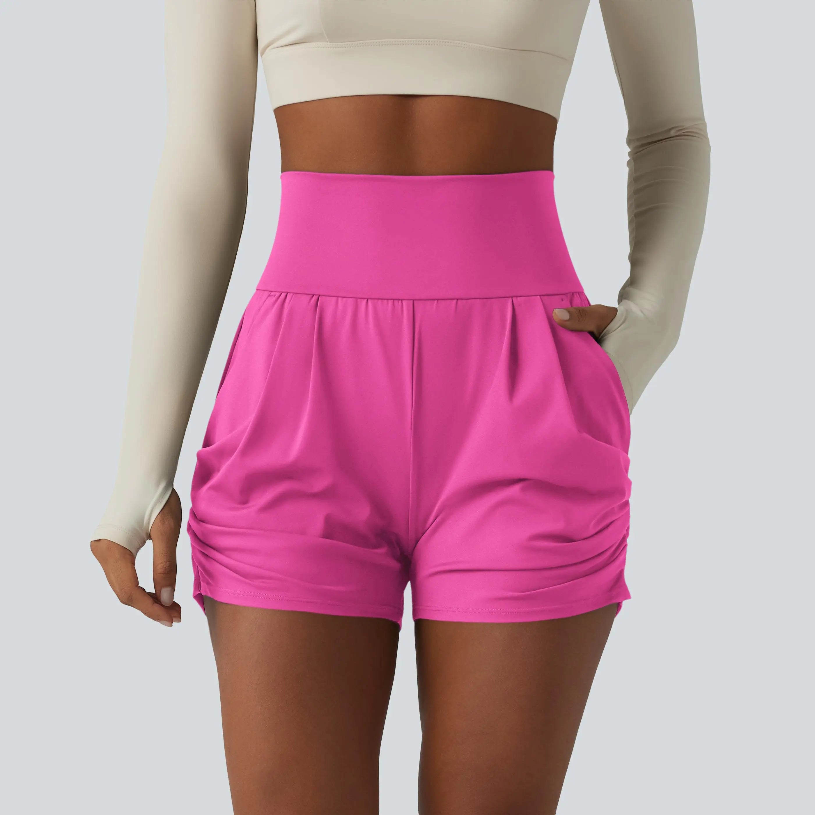 Halara Softlyzero™ Airy High Waisted Ruched Instantcool Yoga Shorts 3'' with Pockets