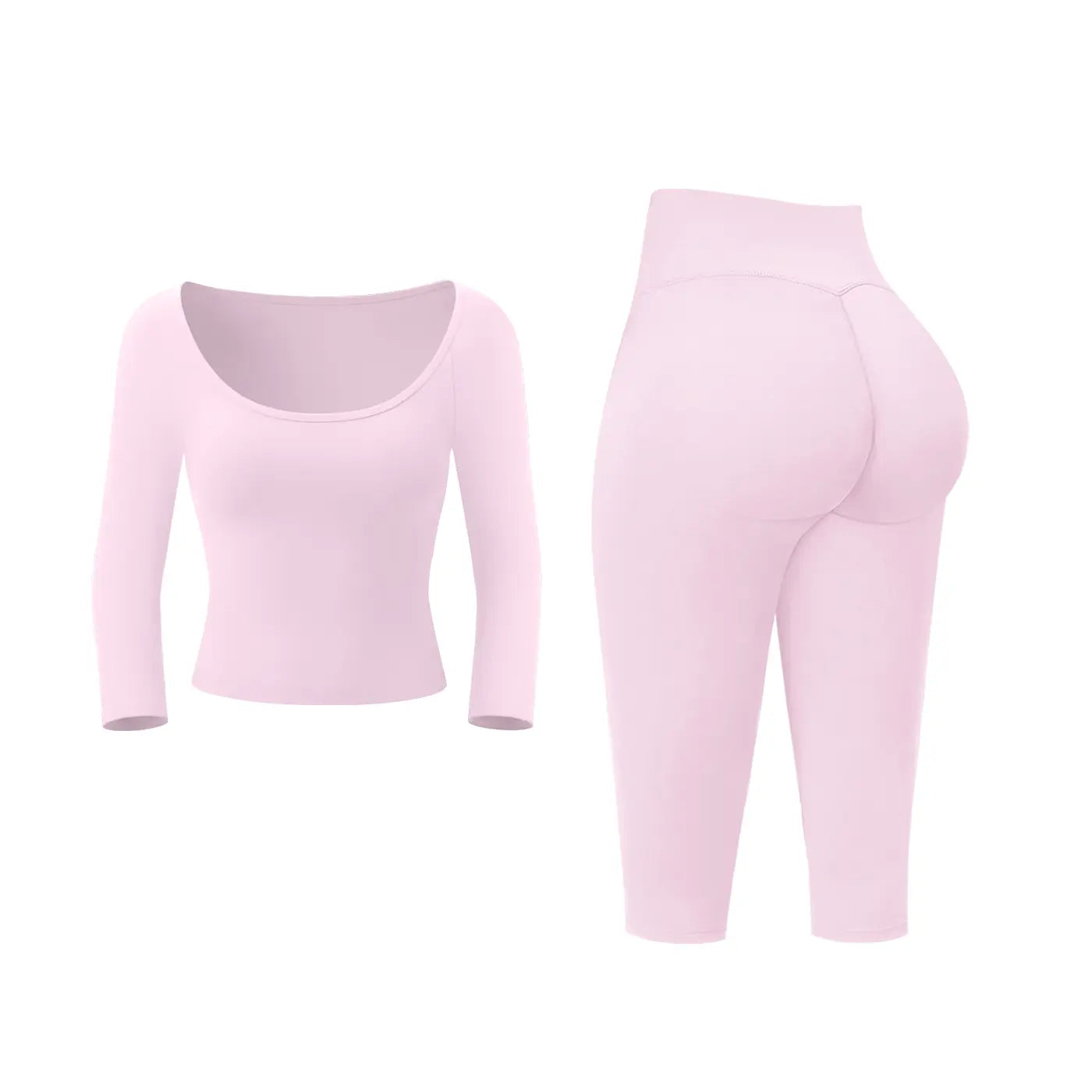 MFVIM Women’S Pure-Yet-Sensual Off-The-Shoulder Slim-Fit, Waist-Cinching, Second-Skin Feel 3/4-Sleeve Yoga Pants Two-Piece Set; High-Waisted, Tummy Control Shaping for Fitness and Pilates, Suitable for Everyday Wear.