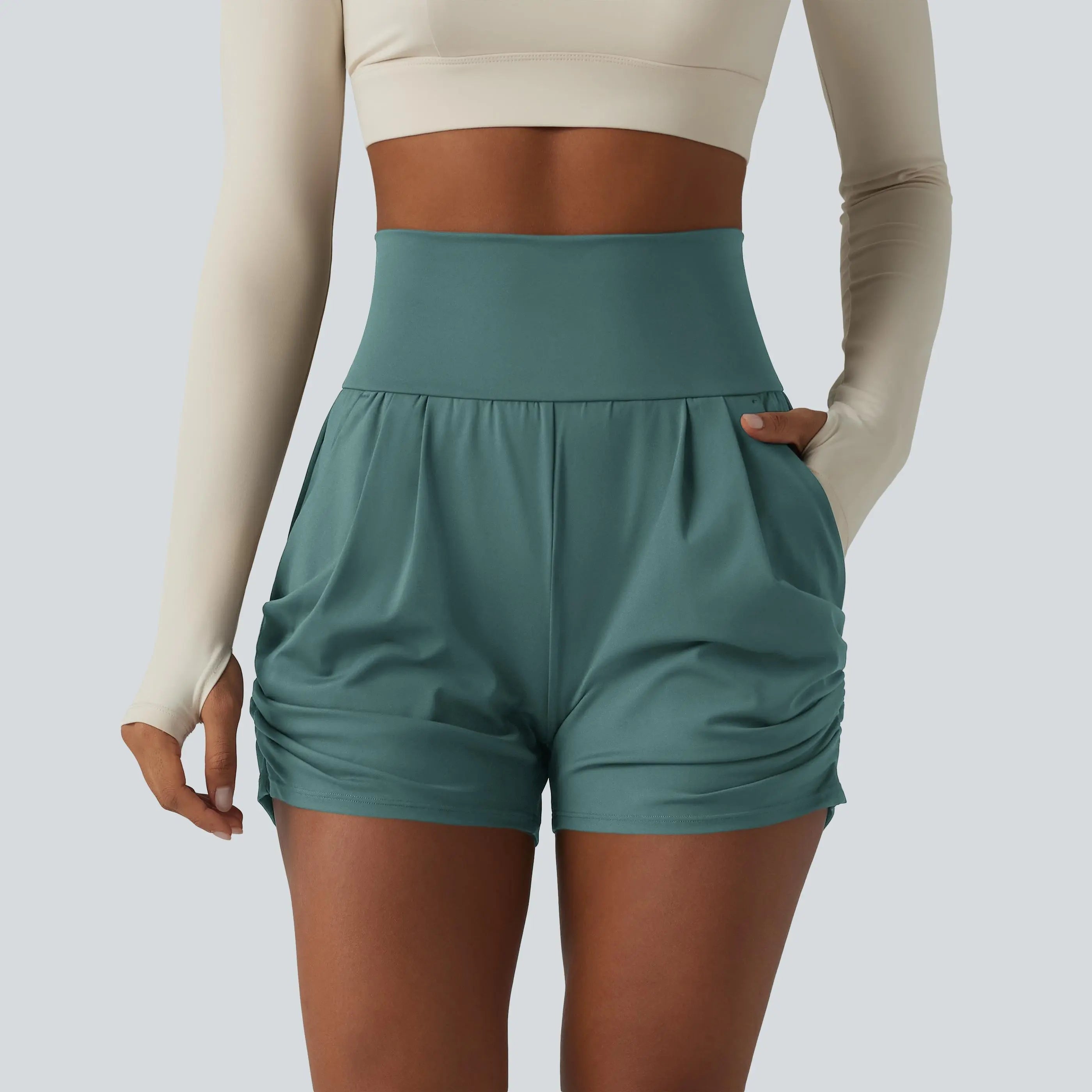 Halara Softlyzero™ Airy High Waisted Ruched Instantcool Yoga Shorts 3'' with Pockets