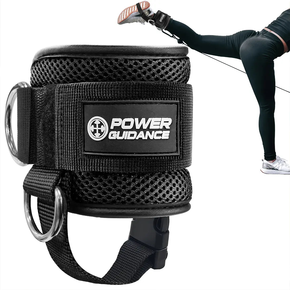 POWER GUIDANCE Cable Machine Ankle Strap - Professional Adjustable Strap with D-Rings for Glute Kickbacks, Leg Extensions, Secure Hold for Heavy Sets